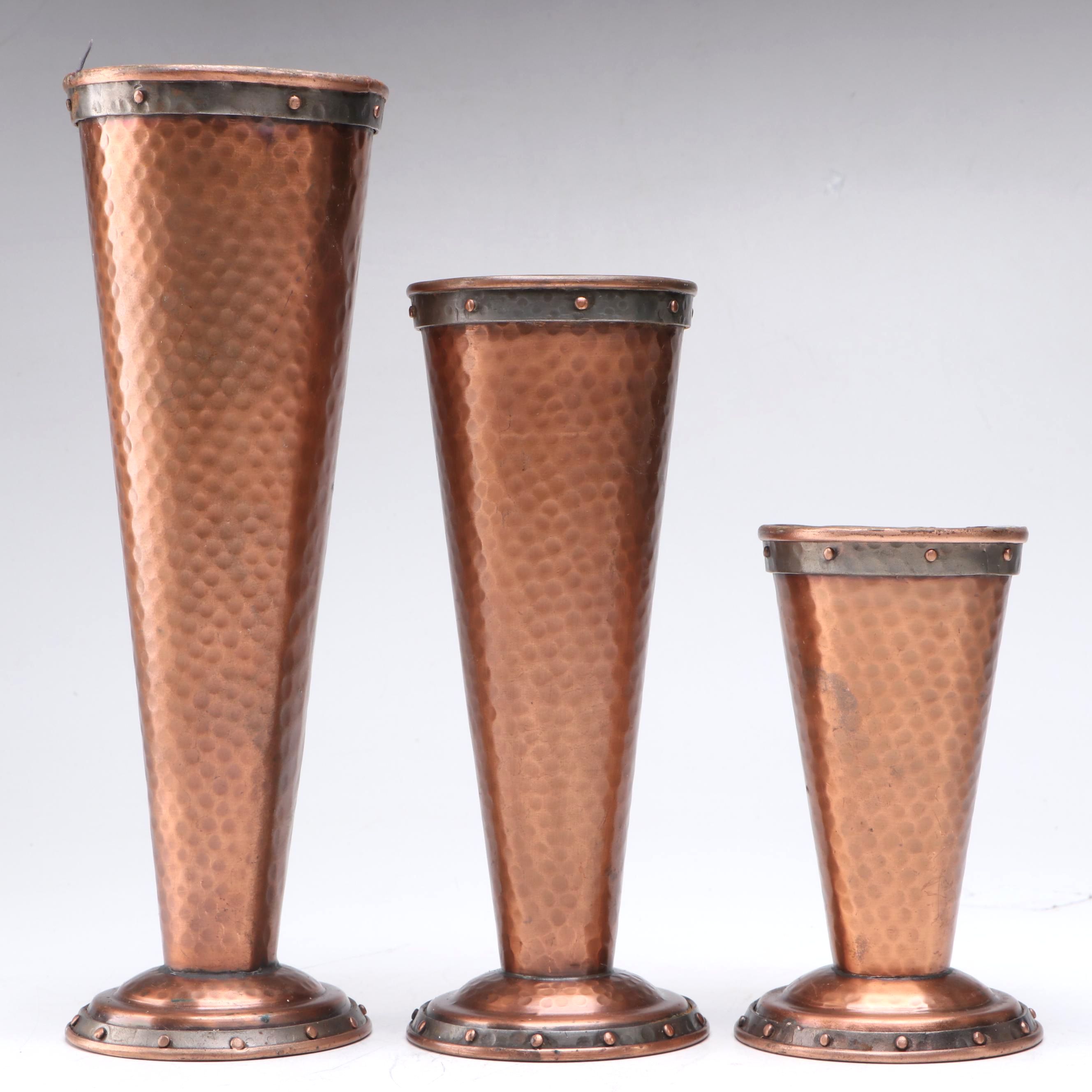 Hammered Copper Graduated Trumpet Vases