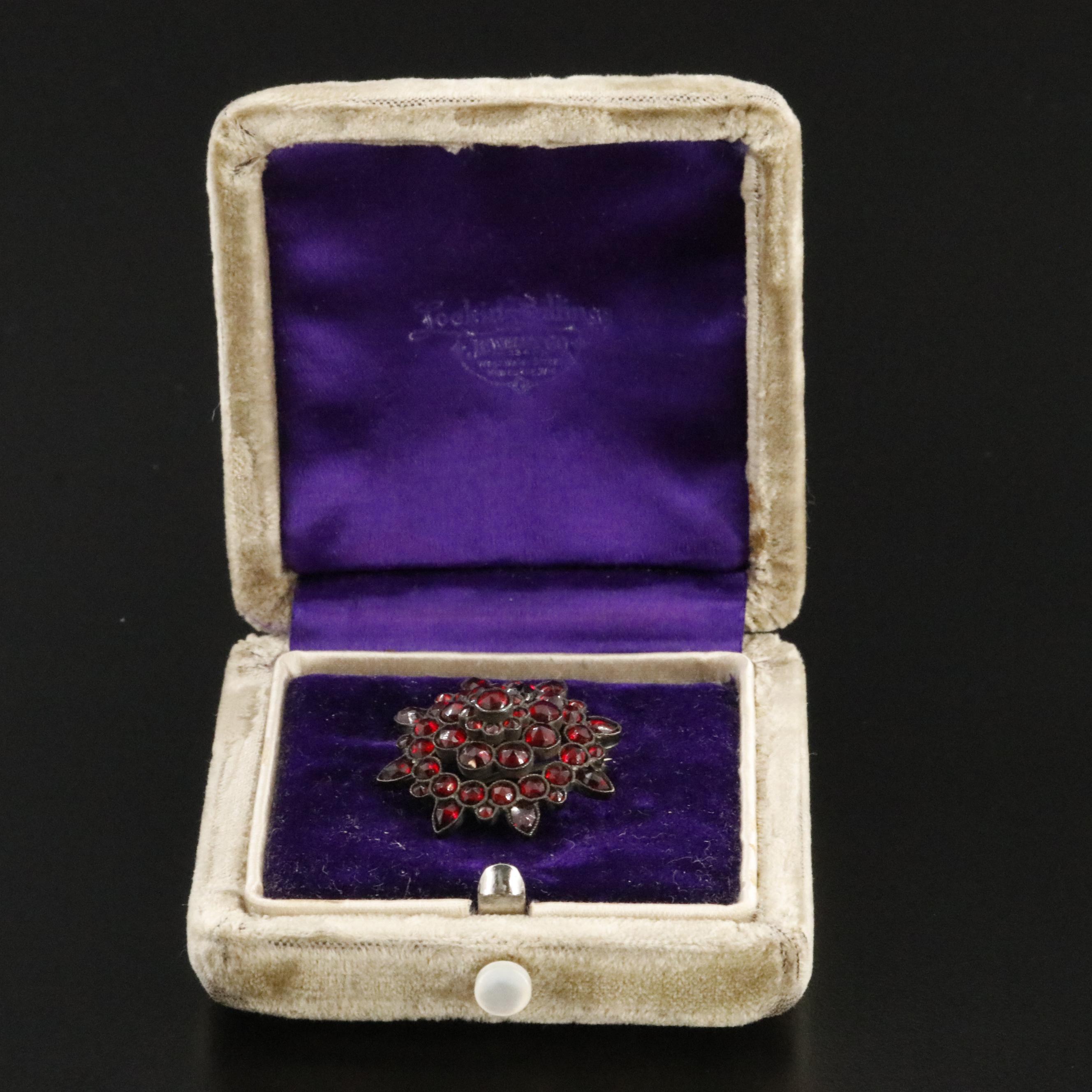 Antique Garnet Brooch with Vintage Box