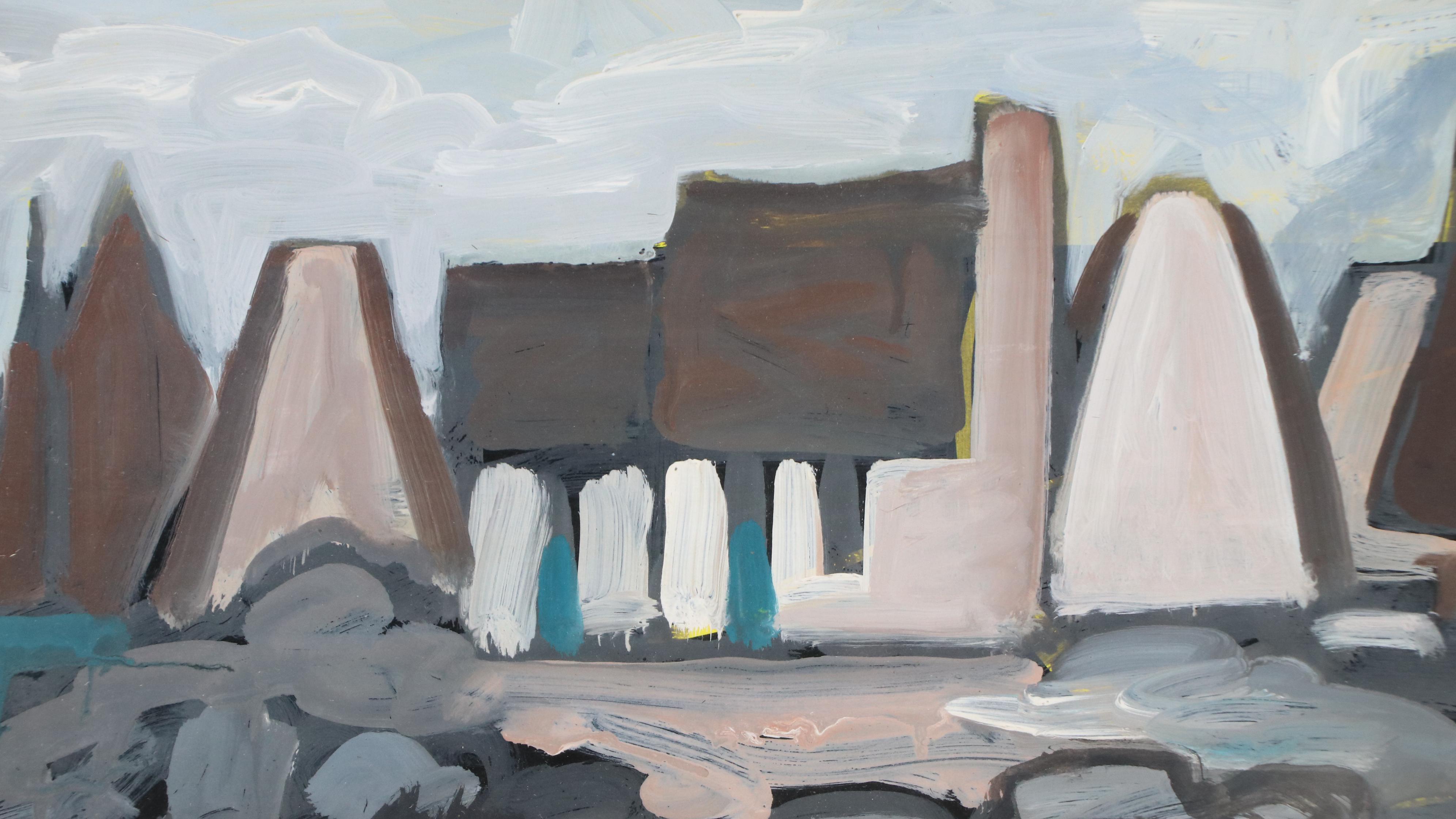 Markey Robinson Gouache Painting "Sailboats Clustering Around Cottages"