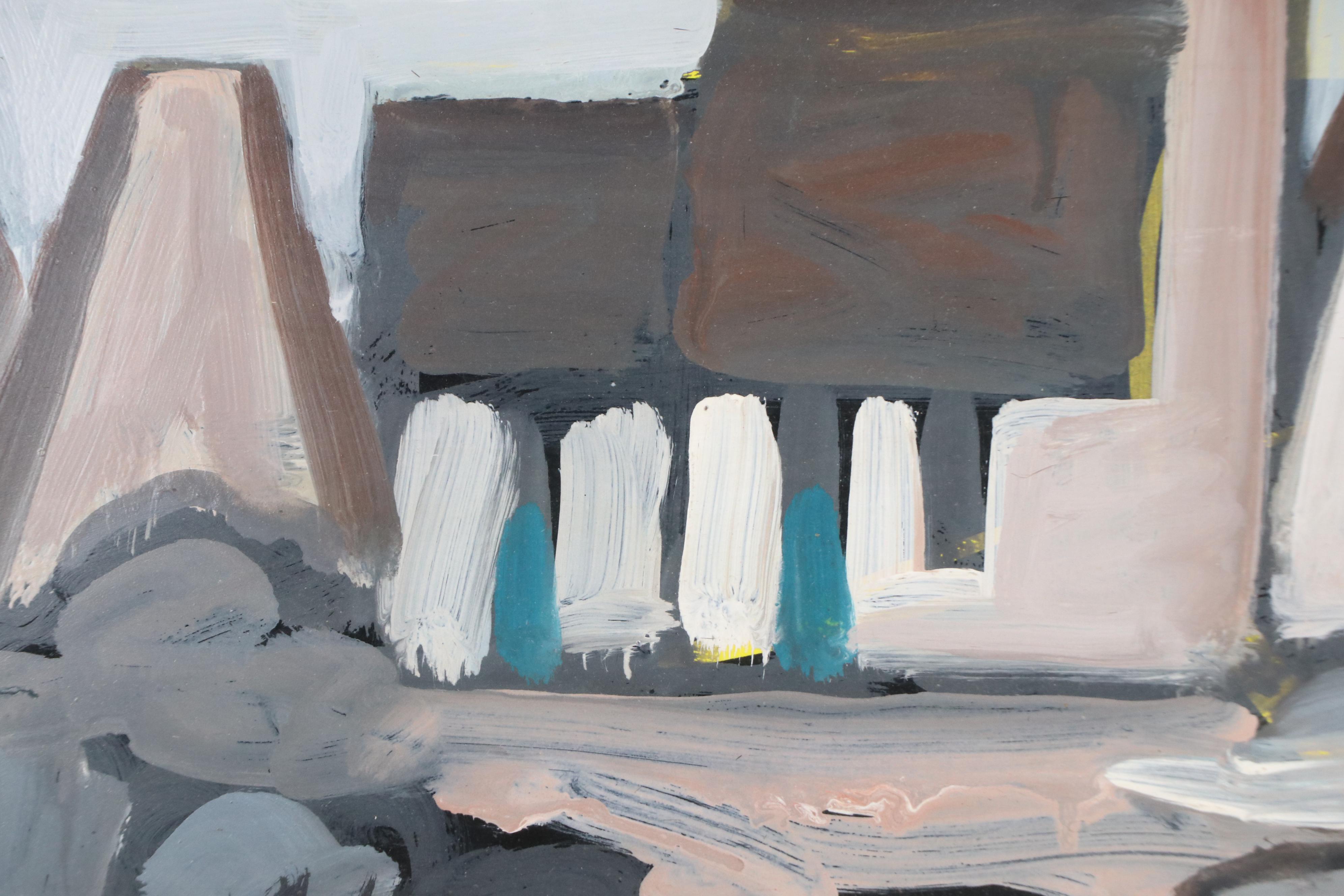 Markey Robinson Gouache Painting "Sailboats Clustering Around Cottages"