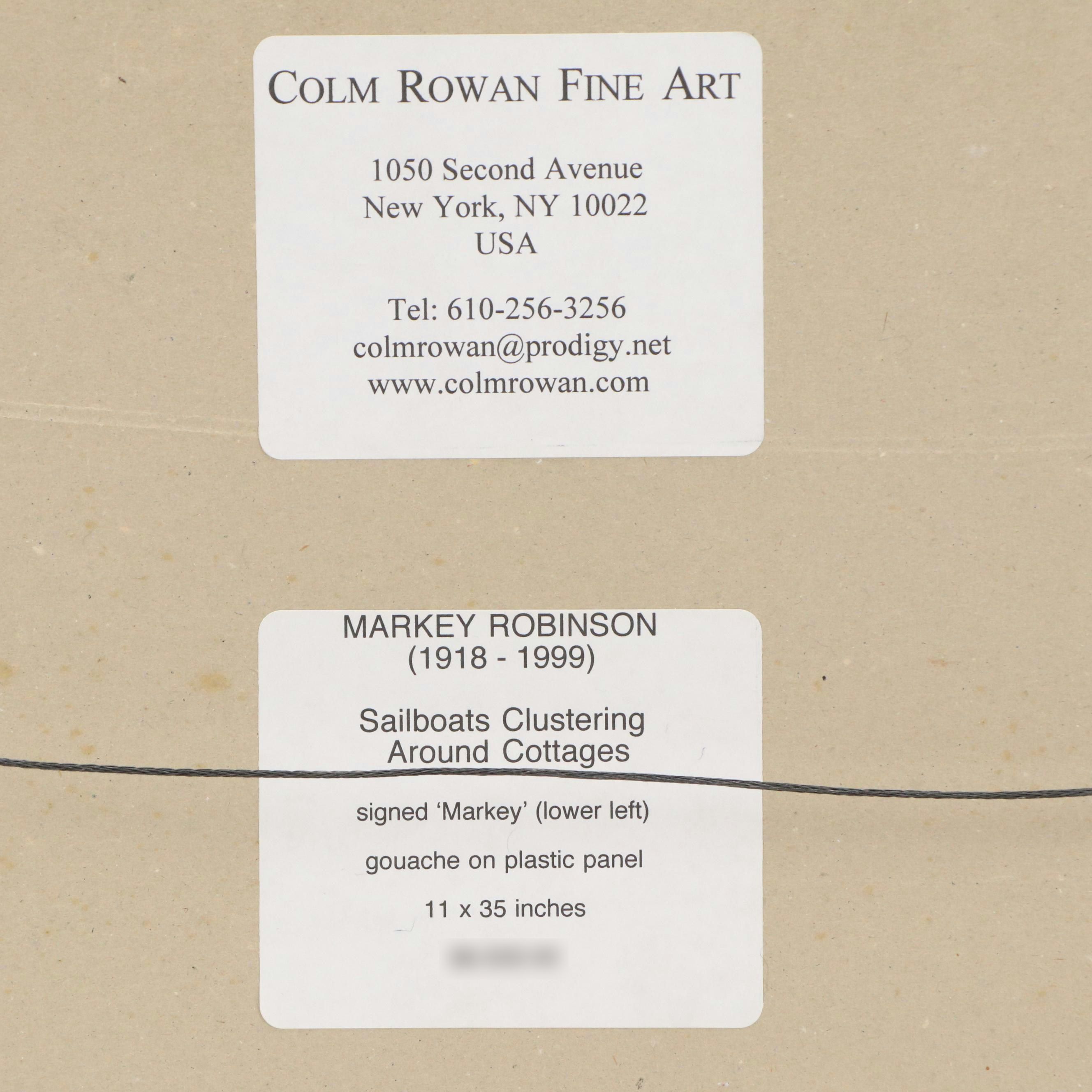 Markey Robinson Gouache Painting "Sailboats Clustering Around Cottages"