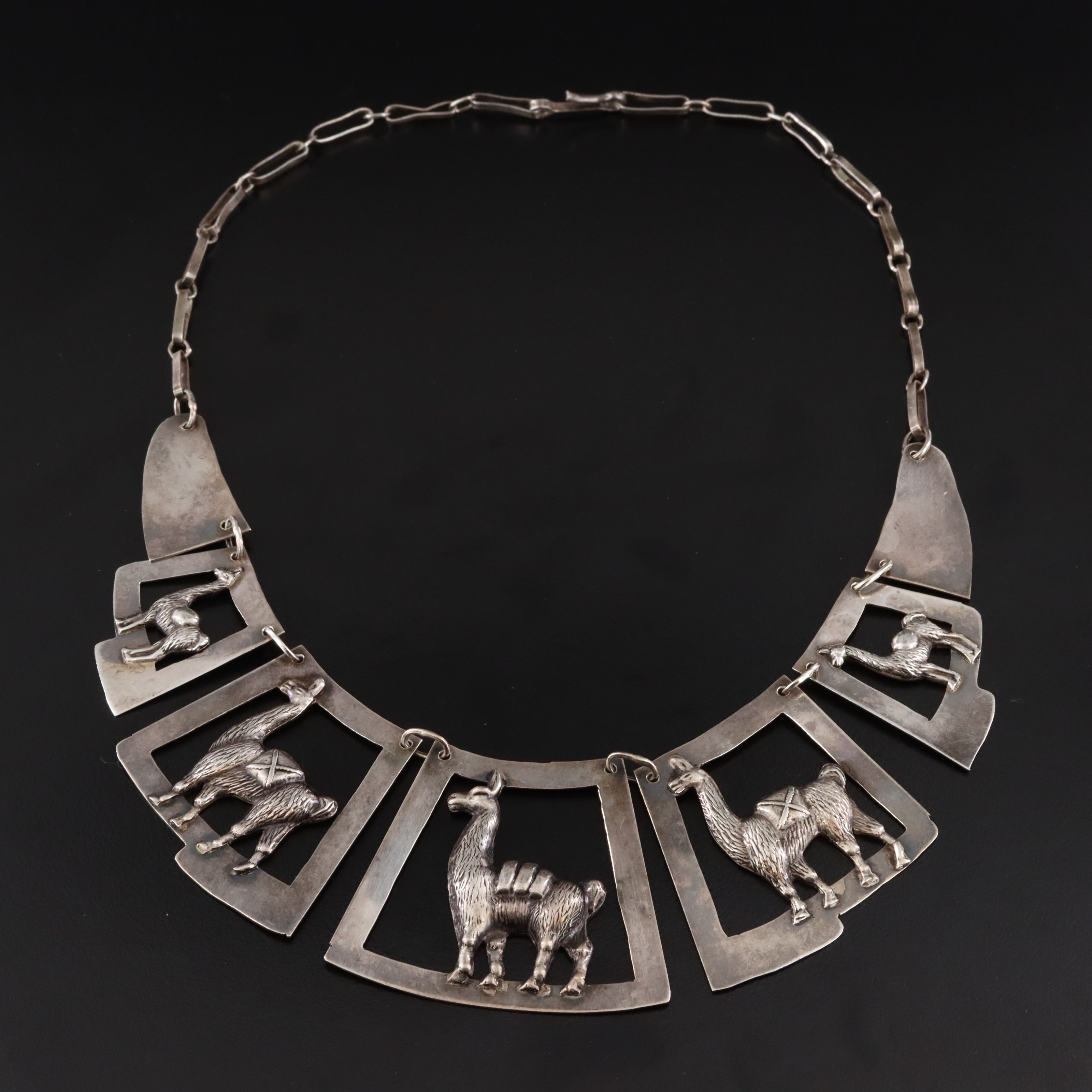 Peruvian Sterling Llama Panel Necklace