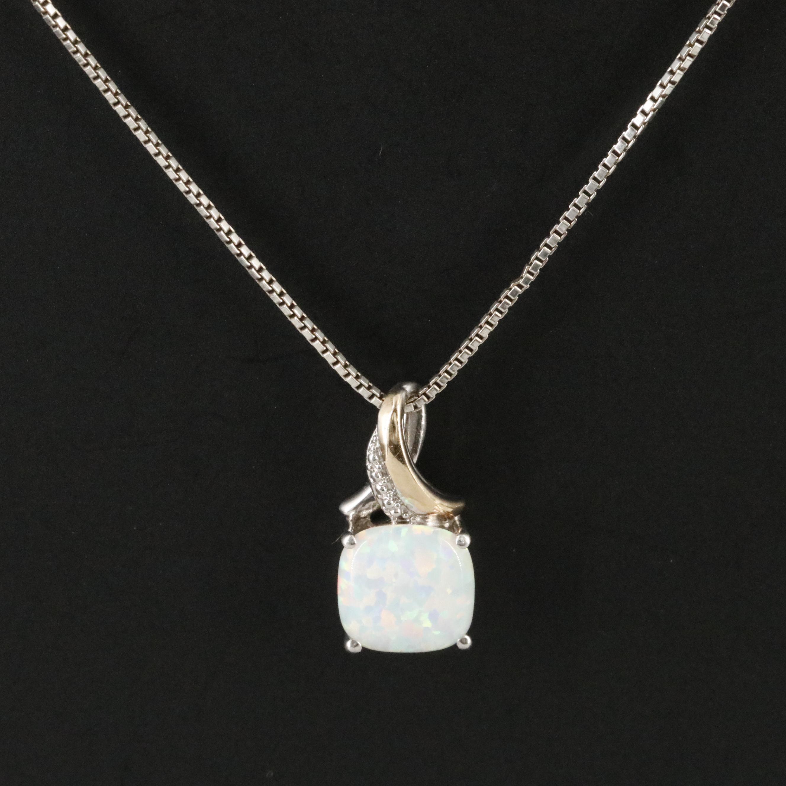 Sterling Pendant Opal and Diamond with 10K Accent Necklace