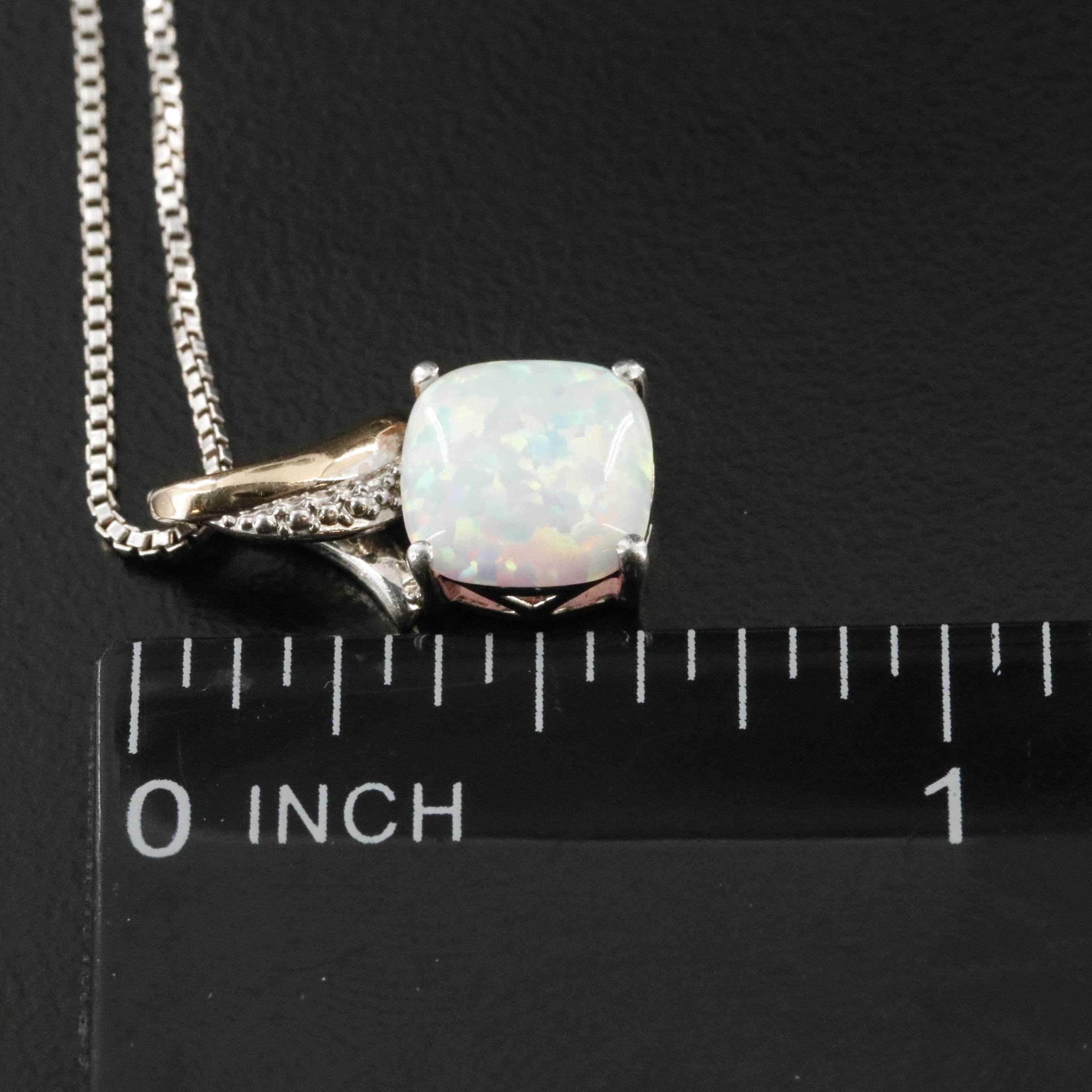 Sterling Pendant Opal and Diamond with 10K Accent Necklace