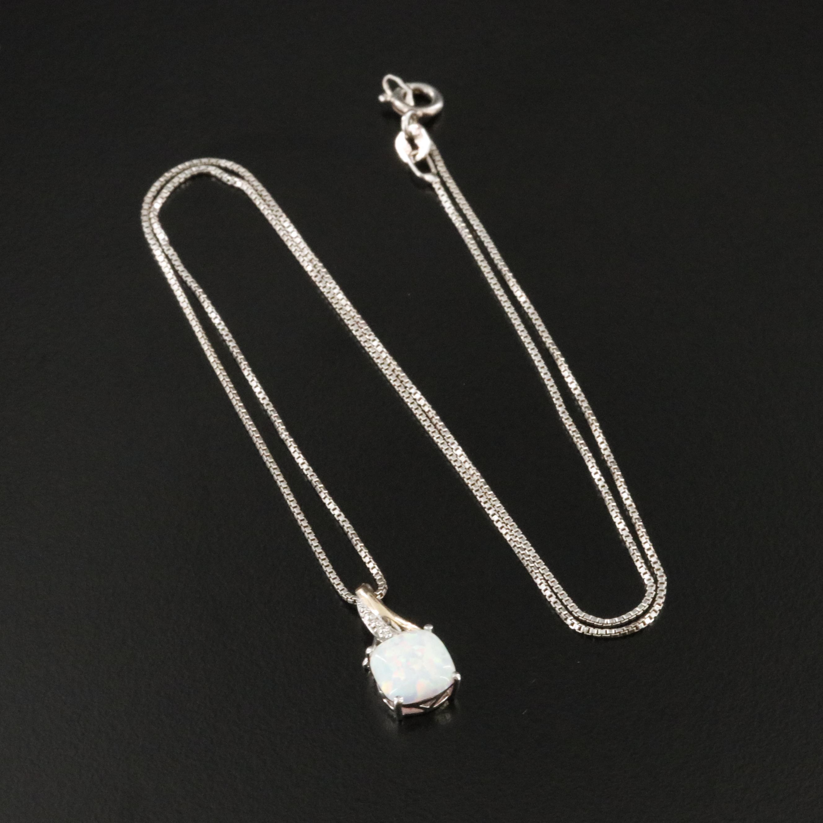 Sterling Pendant Opal and Diamond with 10K Accent Necklace