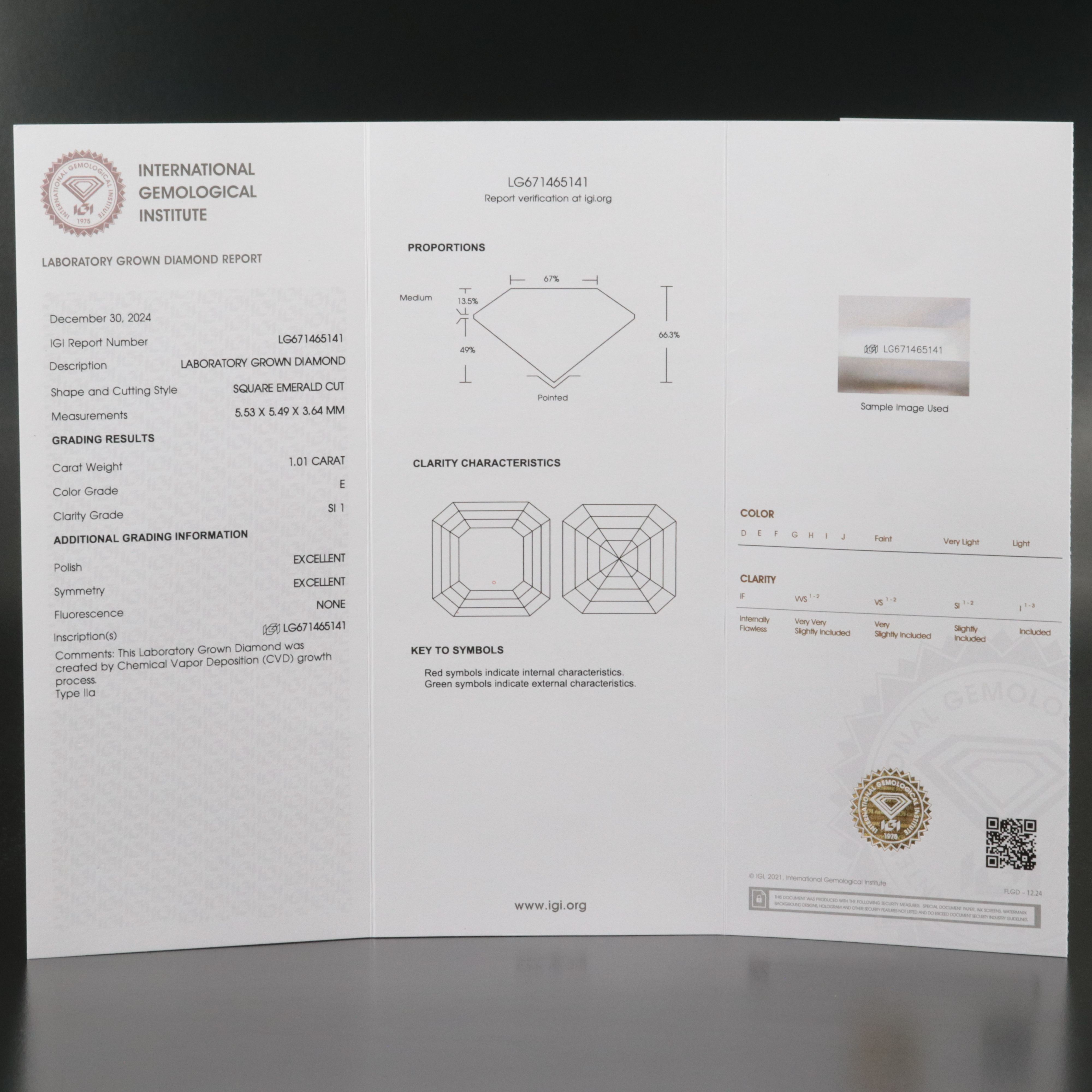 Loose 1.01 CT Lab Grown Diamond with IGI Report