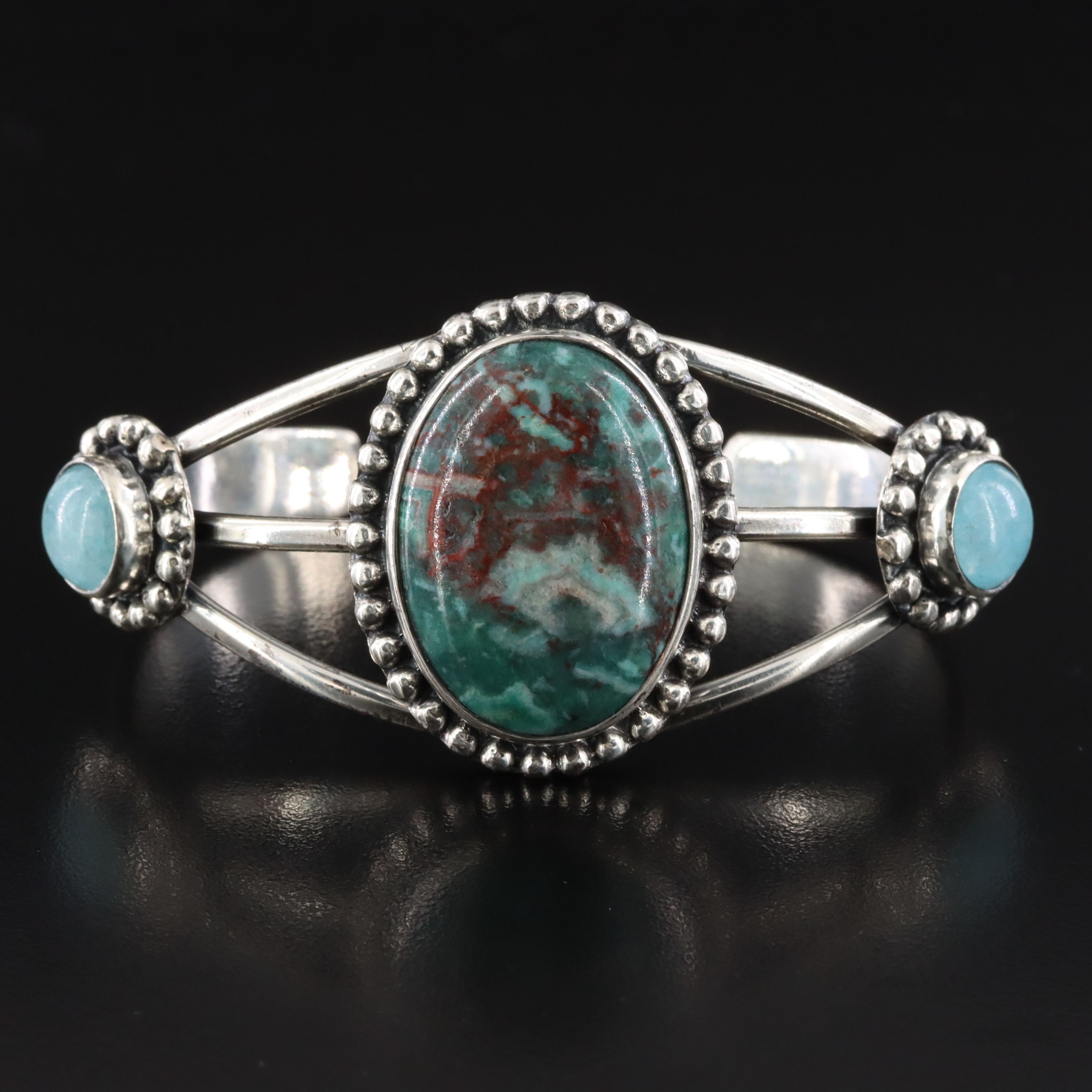 Sterling Jasper and Aquamarine Cuff Bracelet