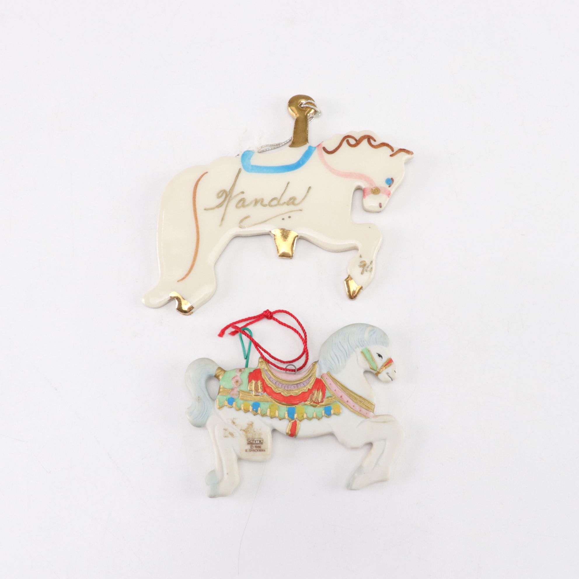 Carousel Horse Christmas Ornaments, Tin Box and More Decor, Late 20th C.
