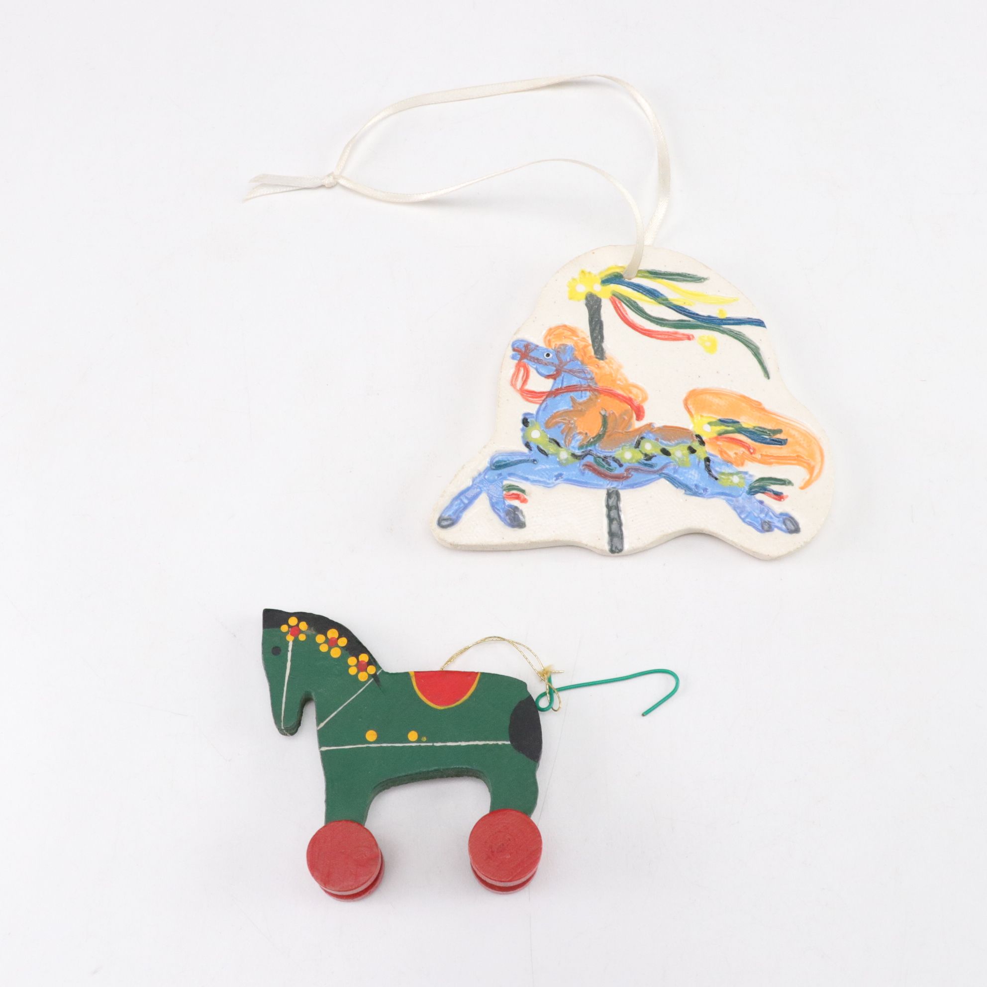 Carousel Horse Christmas Ornaments, Tin Box and More Decor, Late 20th C.