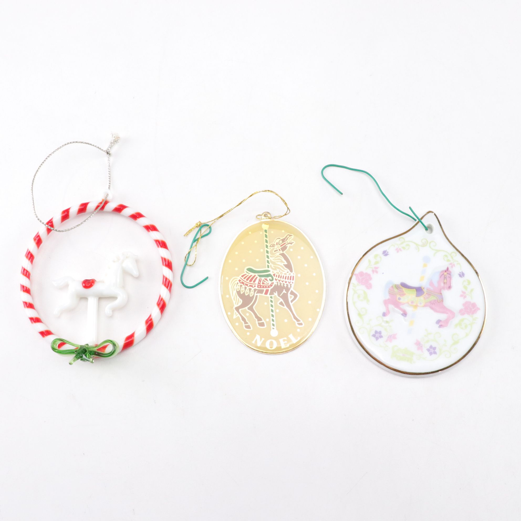 Carousel Horse Christmas Ornaments, Tin Box and More Decor, Late 20th C.