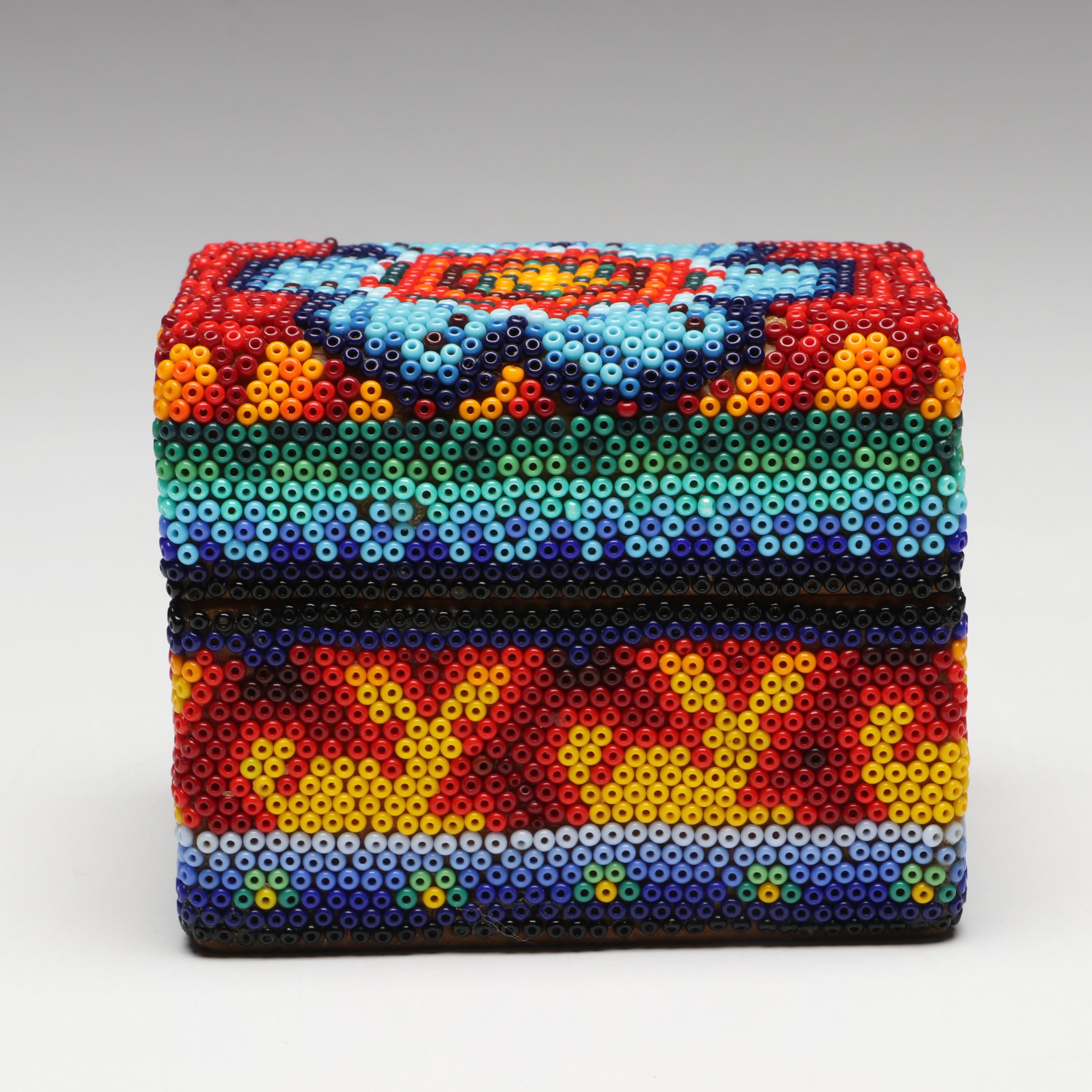 Mexican Huichol Multicolor Beadwork Box