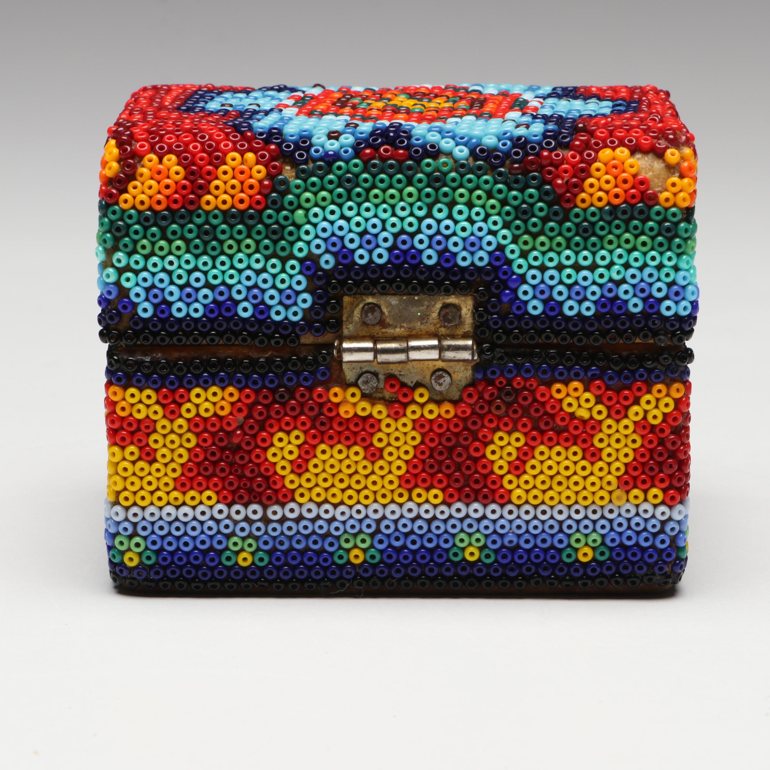 Mexican Huichol Multicolor Beadwork Box