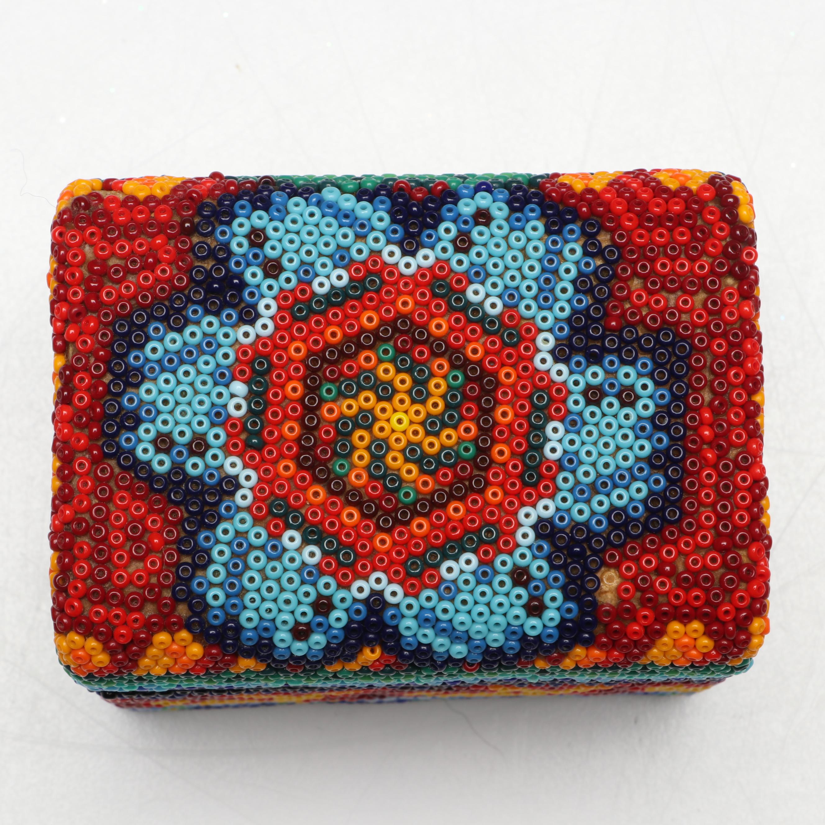 Mexican Huichol Multicolor Beadwork Box