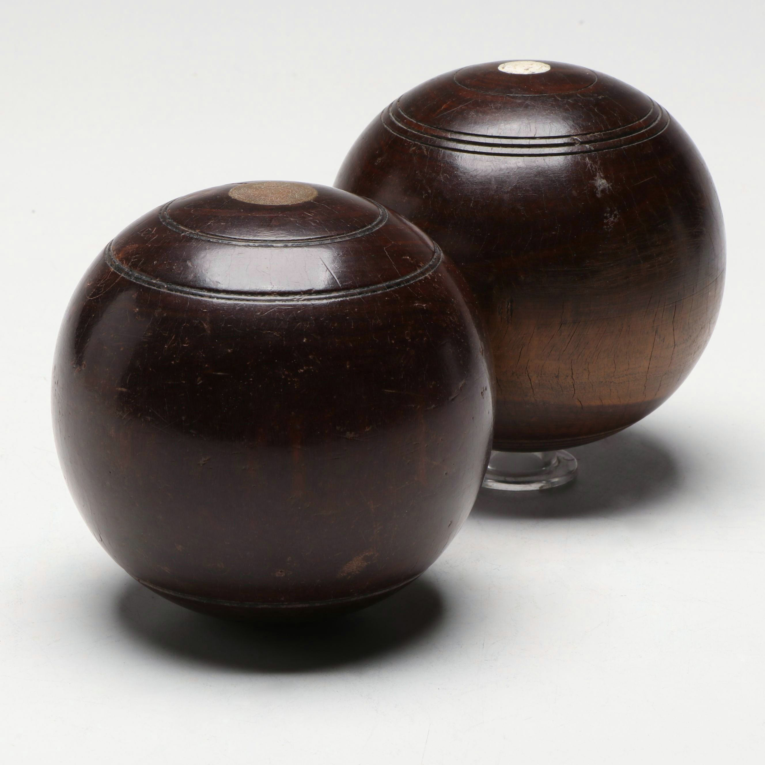 E.J. Riley Lignum Vitae Lawn Bowling Balls, 1927