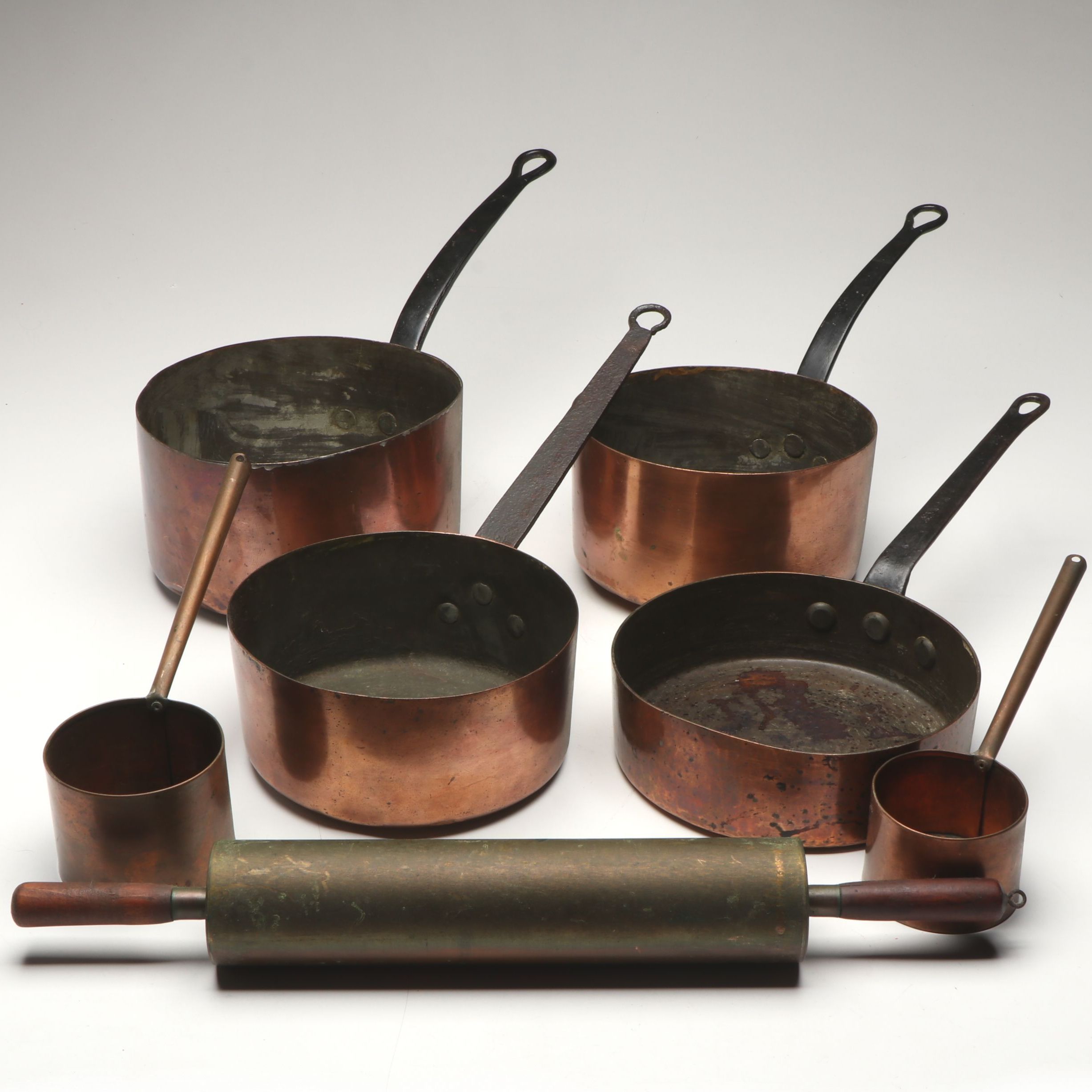 A.S. Ruslander & Son with Other Copper Pots and Rolling Pin