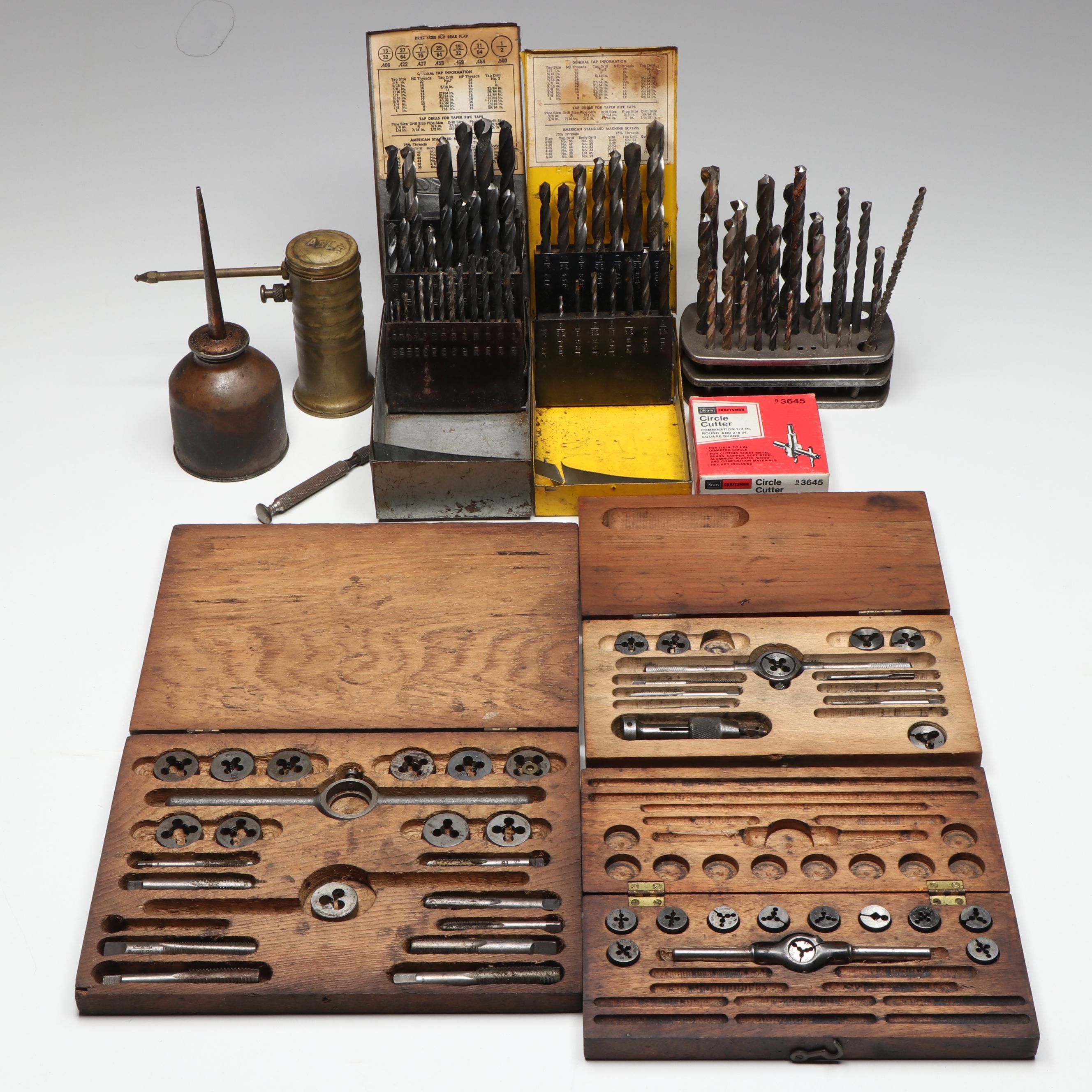 Dayton and Other Drill Bits, and Cases with Eagle and Copper Oil Cans