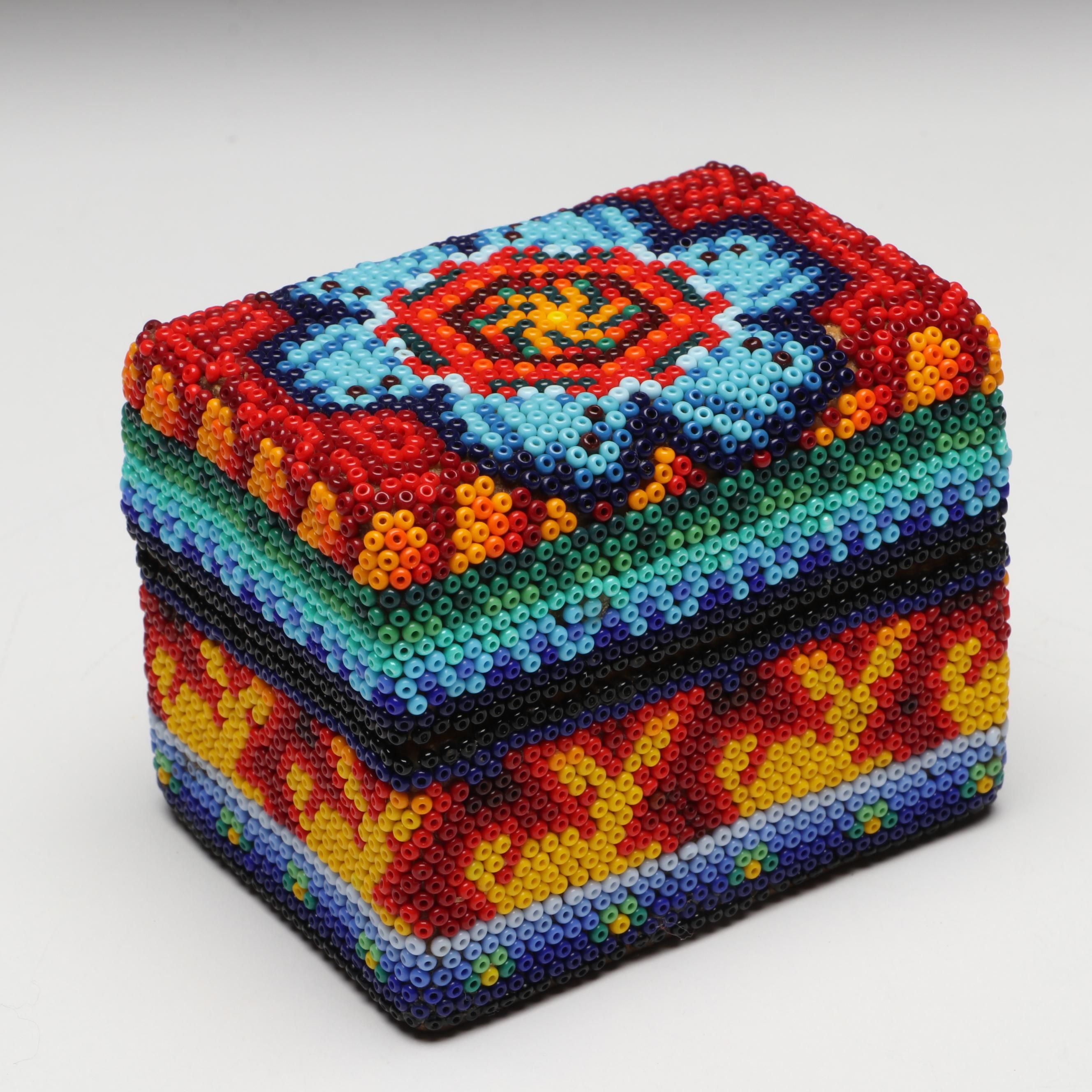 Mexican Huichol Multicolor Beadwork Box