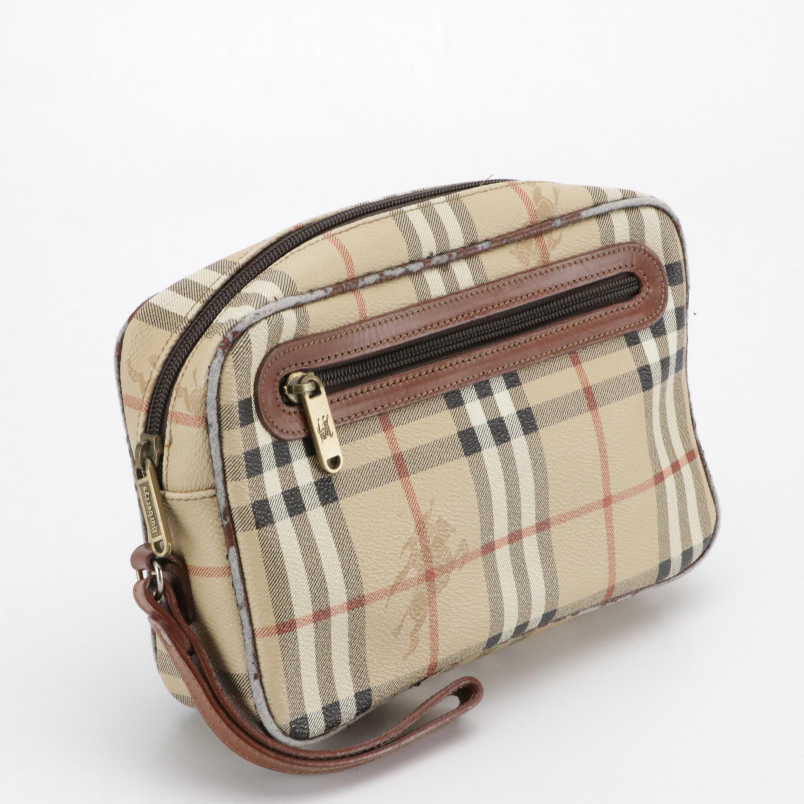 Burberrys Wristlet in Haymarket Check Canvas and Leather