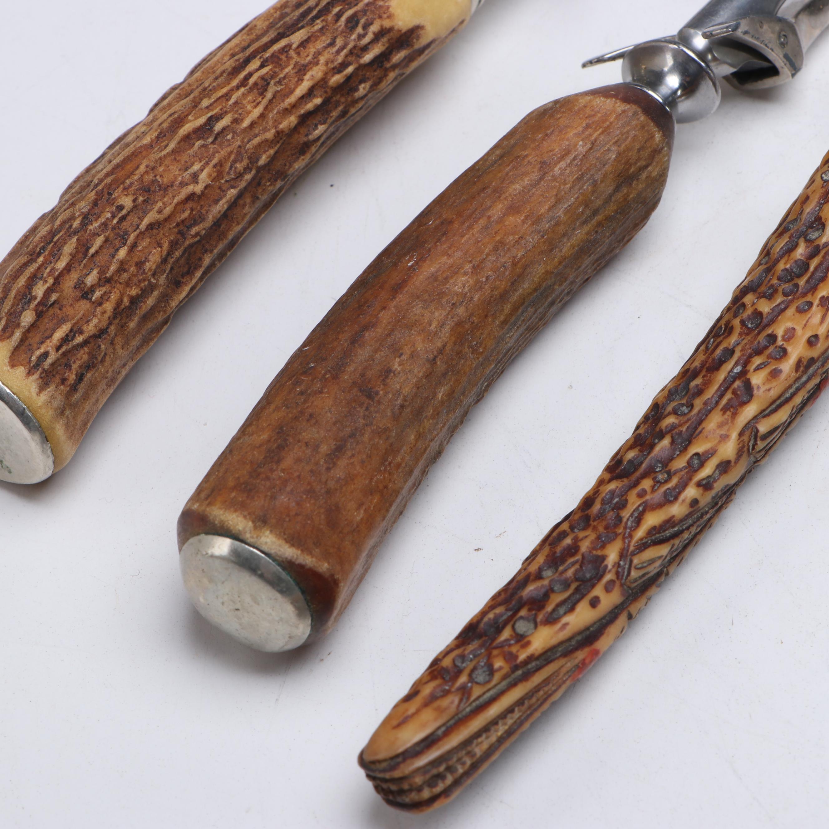 J.A. Henckels Carving Set and Other Antler Handled Serving Utensils