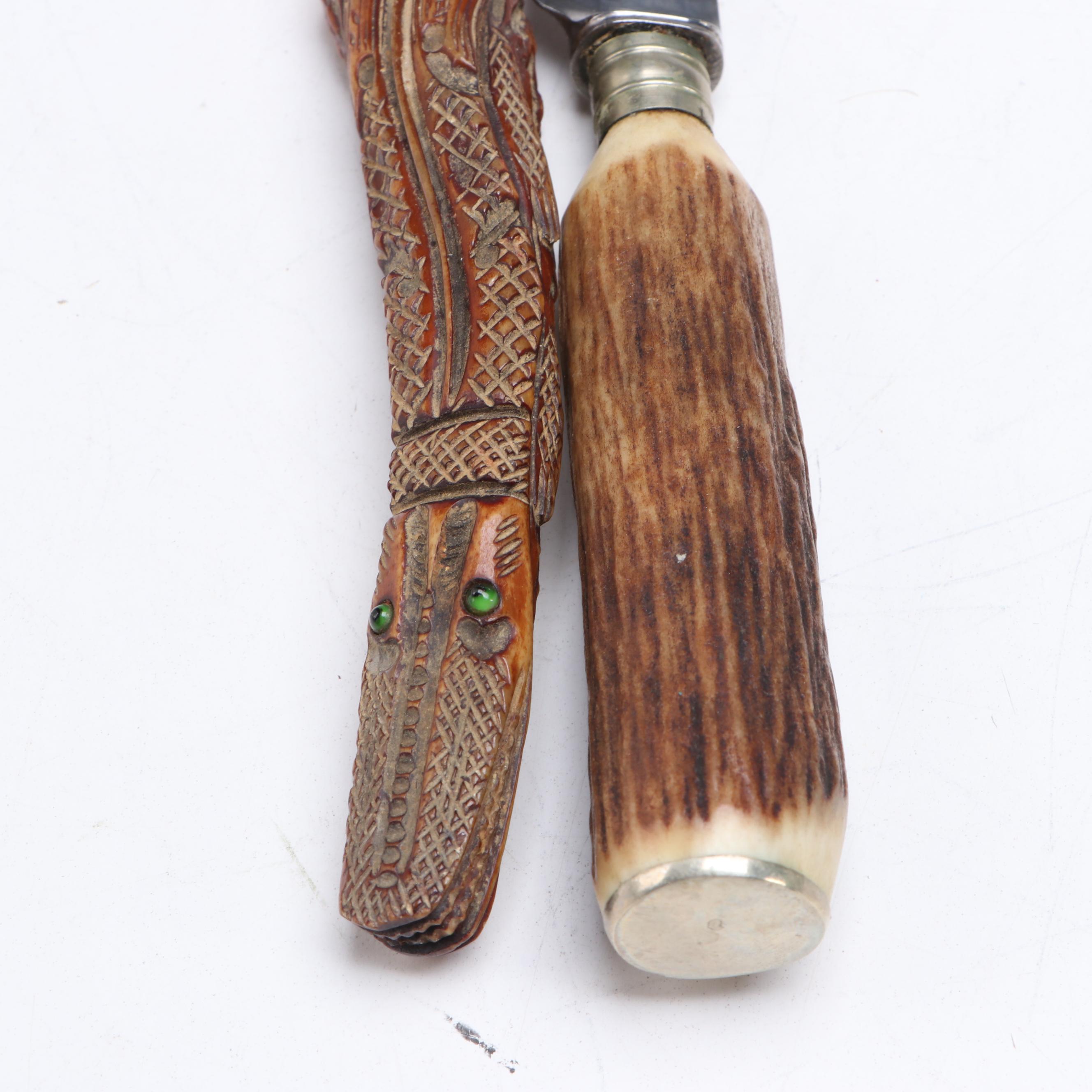 J.A. Henckels Carving Set and Other Antler Handled Serving Utensils