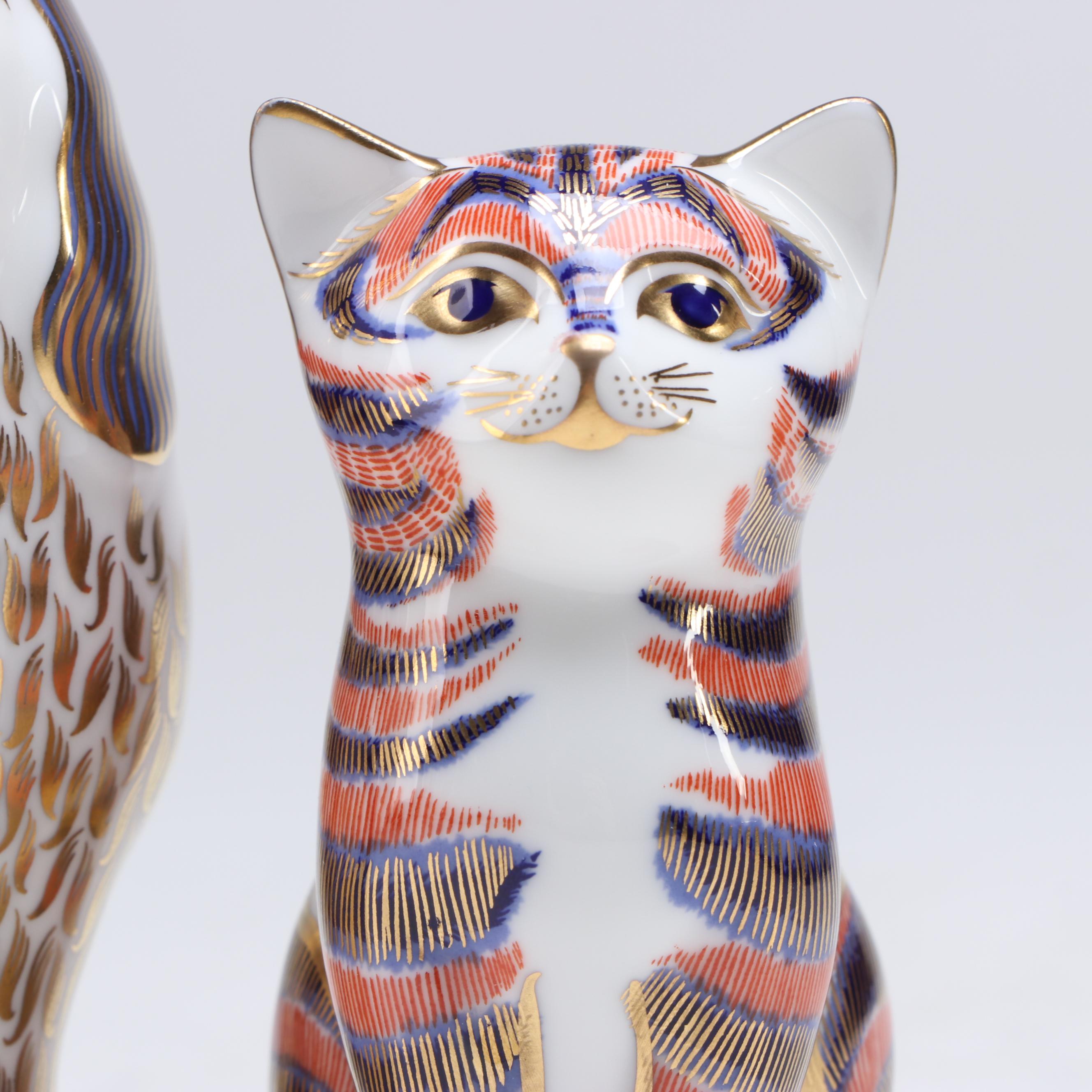 Royal Crown Derby Imari Bone China Spaniel and Cat Paperweights