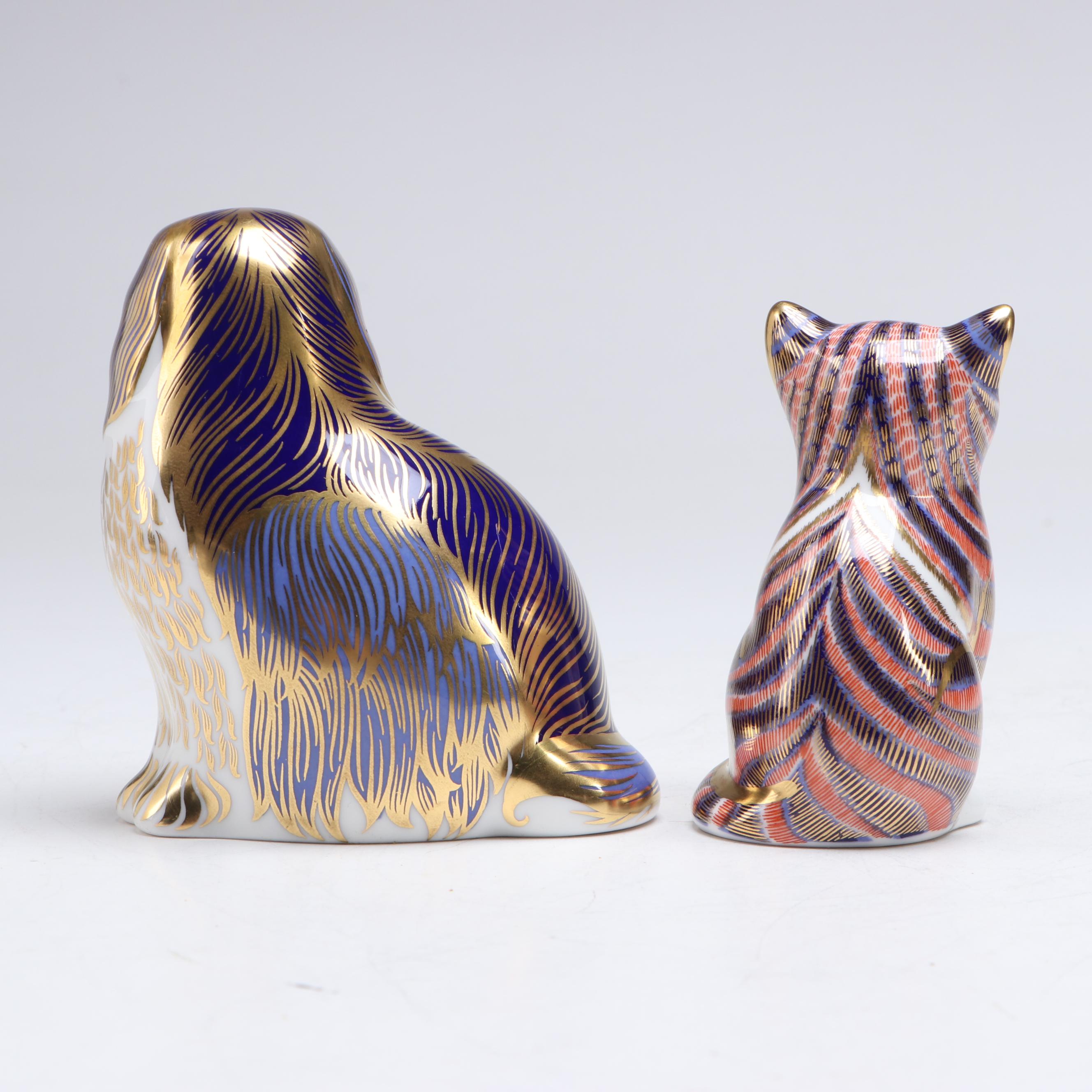 Royal Crown Derby Imari Bone China Spaniel and Cat Paperweights