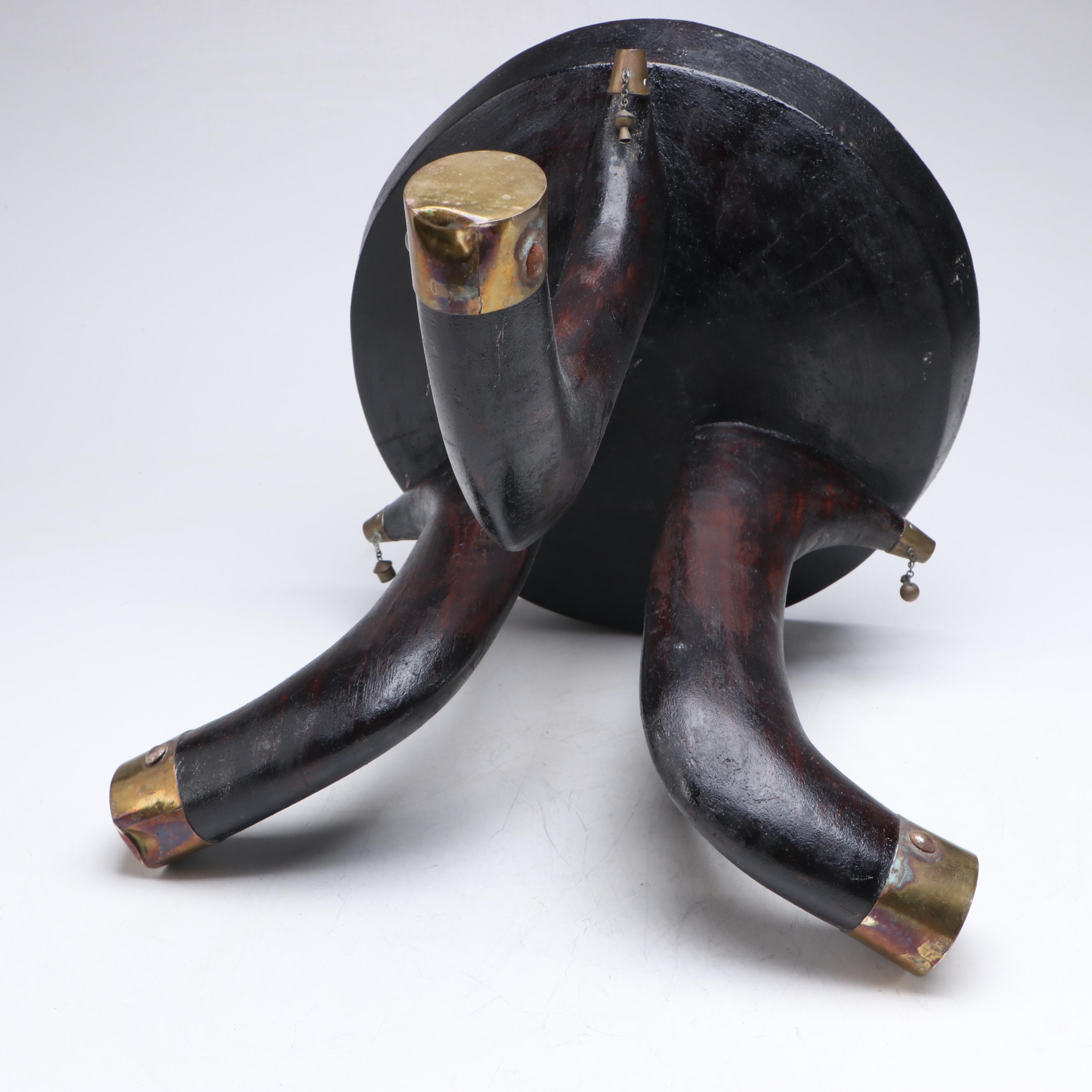 Ethiopian Jimma Style Ebonized Wood and Brass Tipped Stool