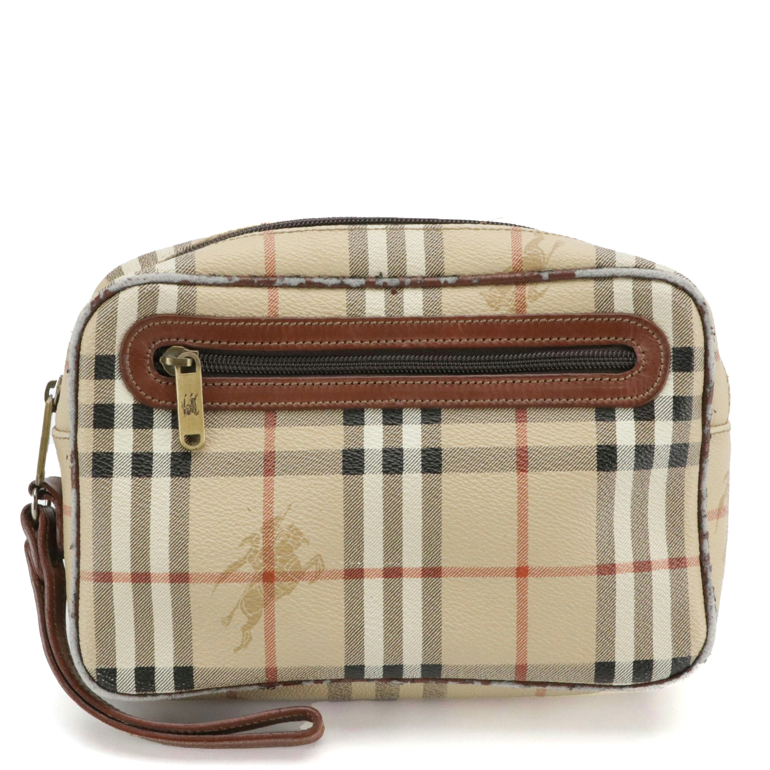 Burberrys Wristlet in Haymarket Check Canvas and Leather
