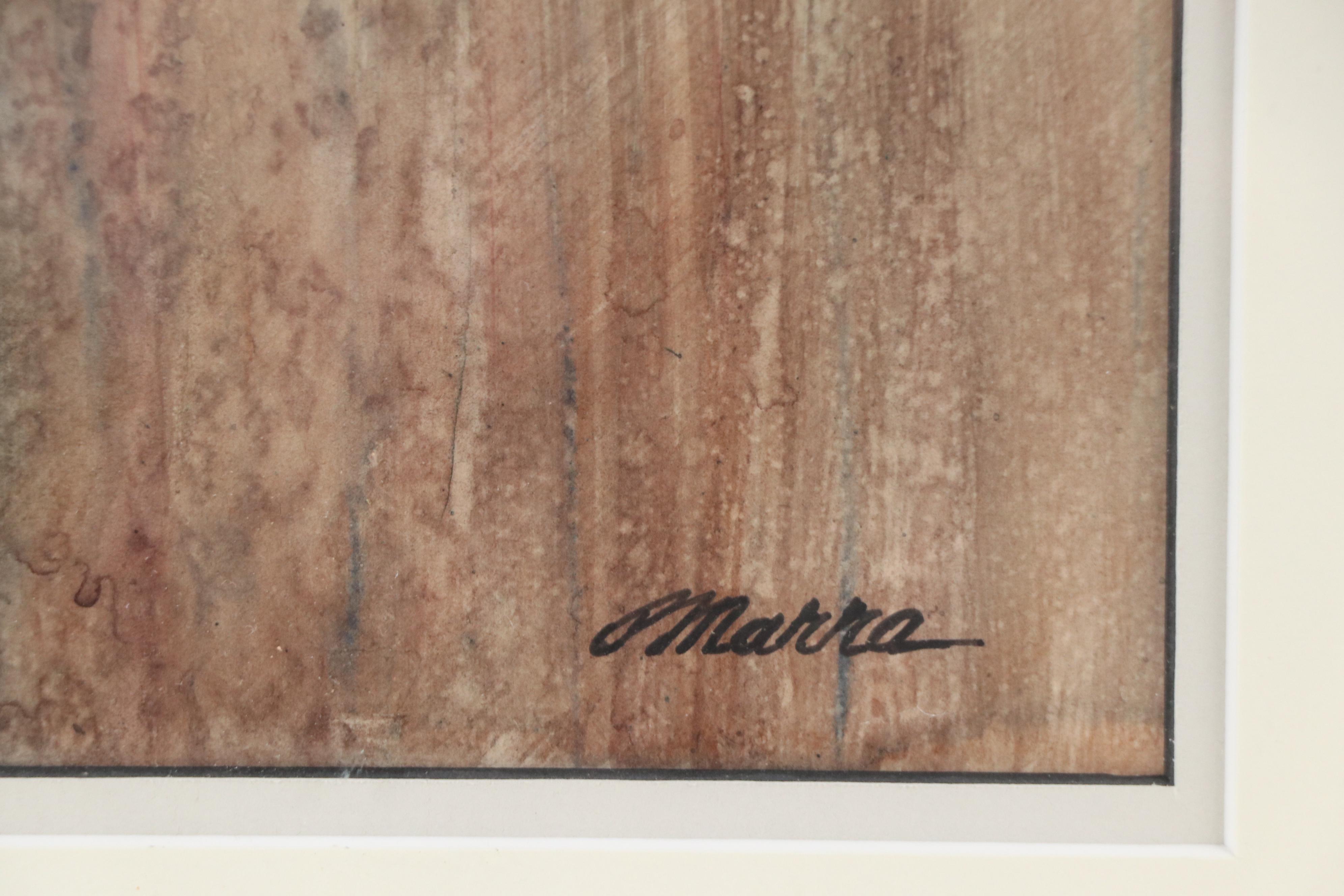 Watercolor Painting of Two Pine Trees, Mid to Late 20th Century