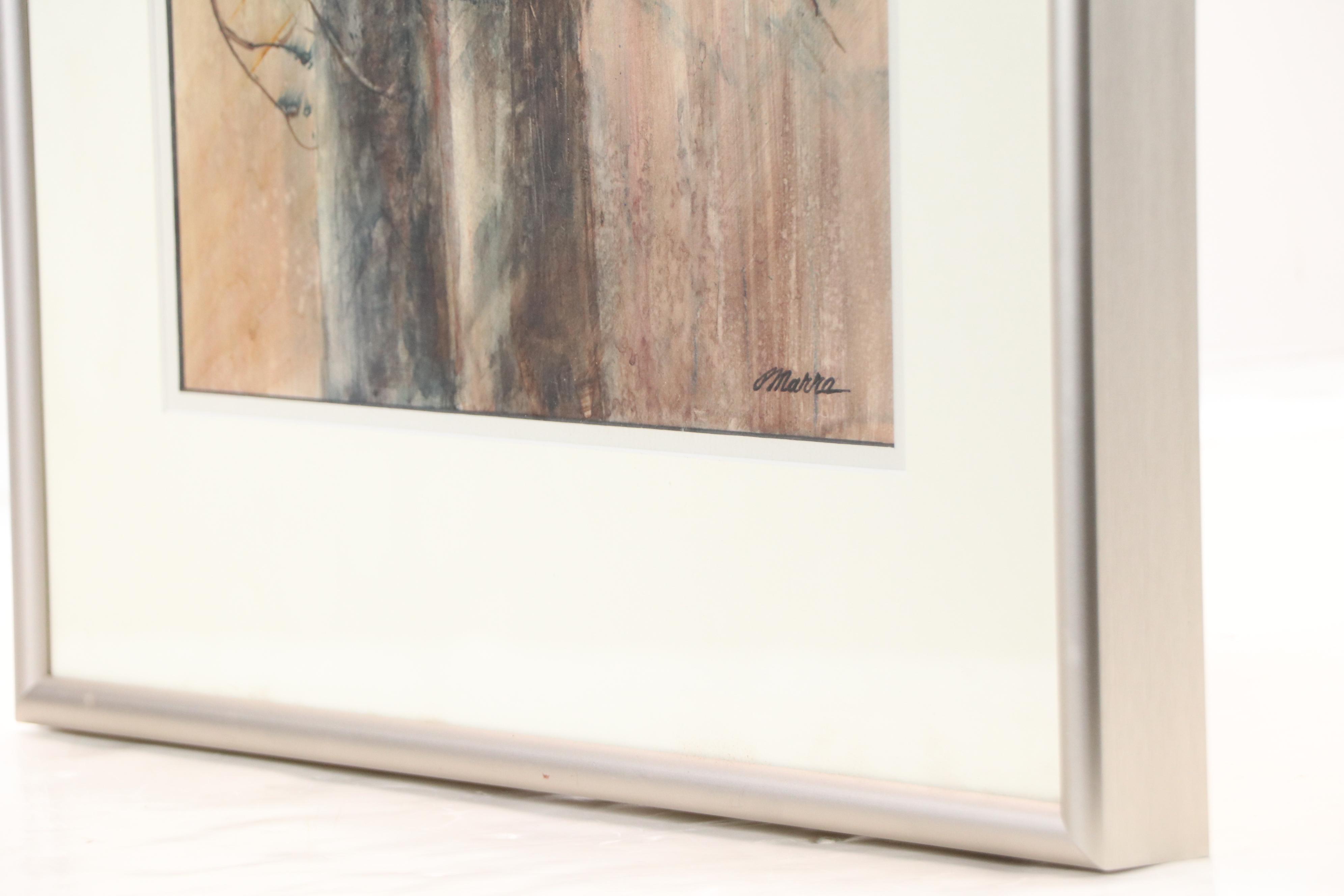 Watercolor Painting of Two Pine Trees, Mid to Late 20th Century