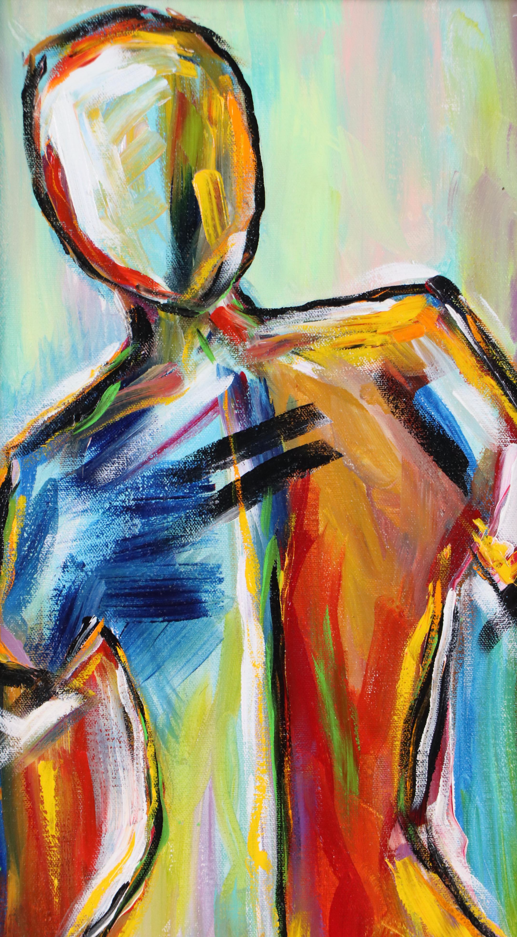 Priscilla Esser Figurative Acrylic Painting of Stylized Nude "Form," 2016