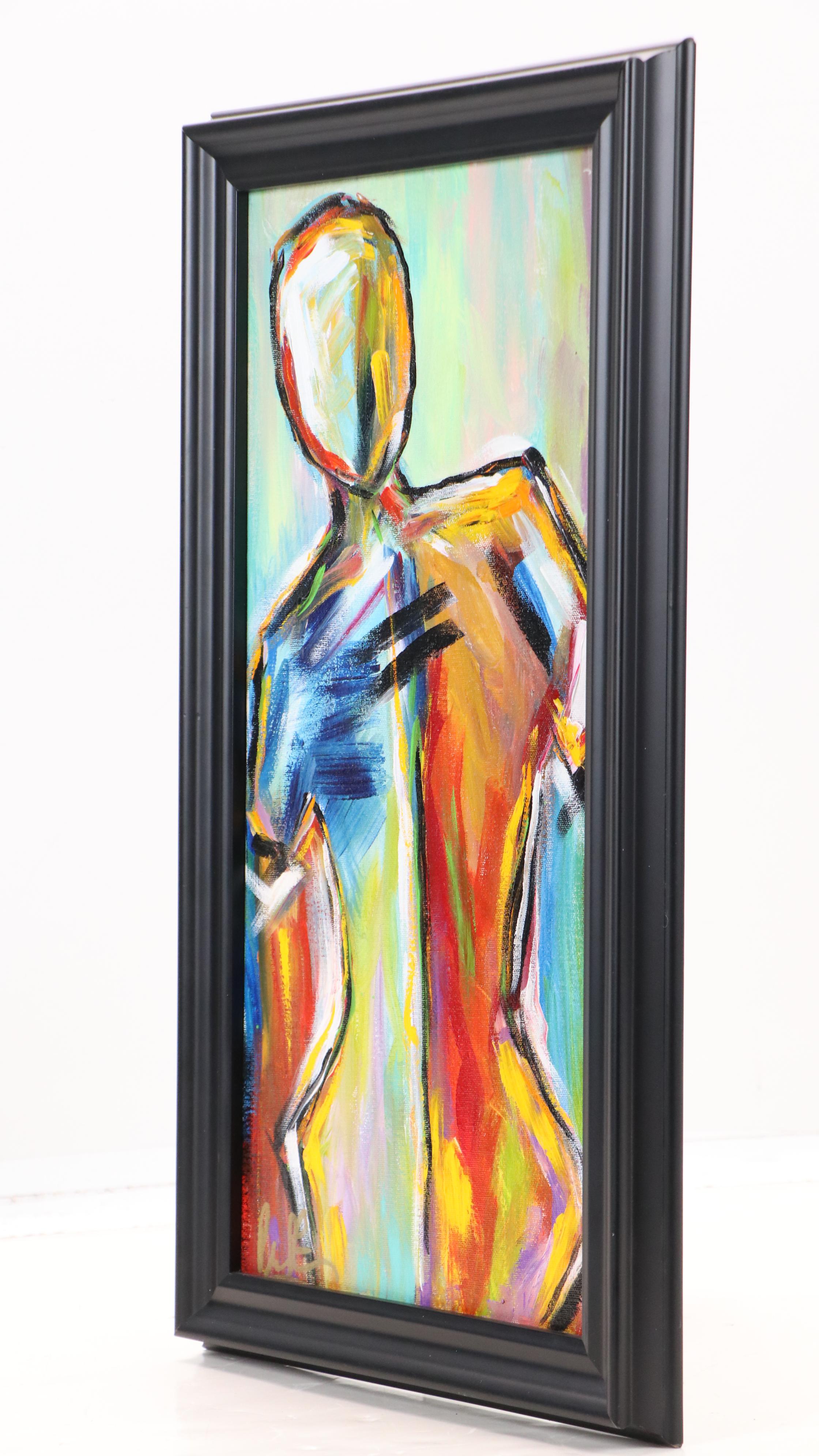 Priscilla Esser Figurative Acrylic Painting of Stylized Nude "Form," 2016