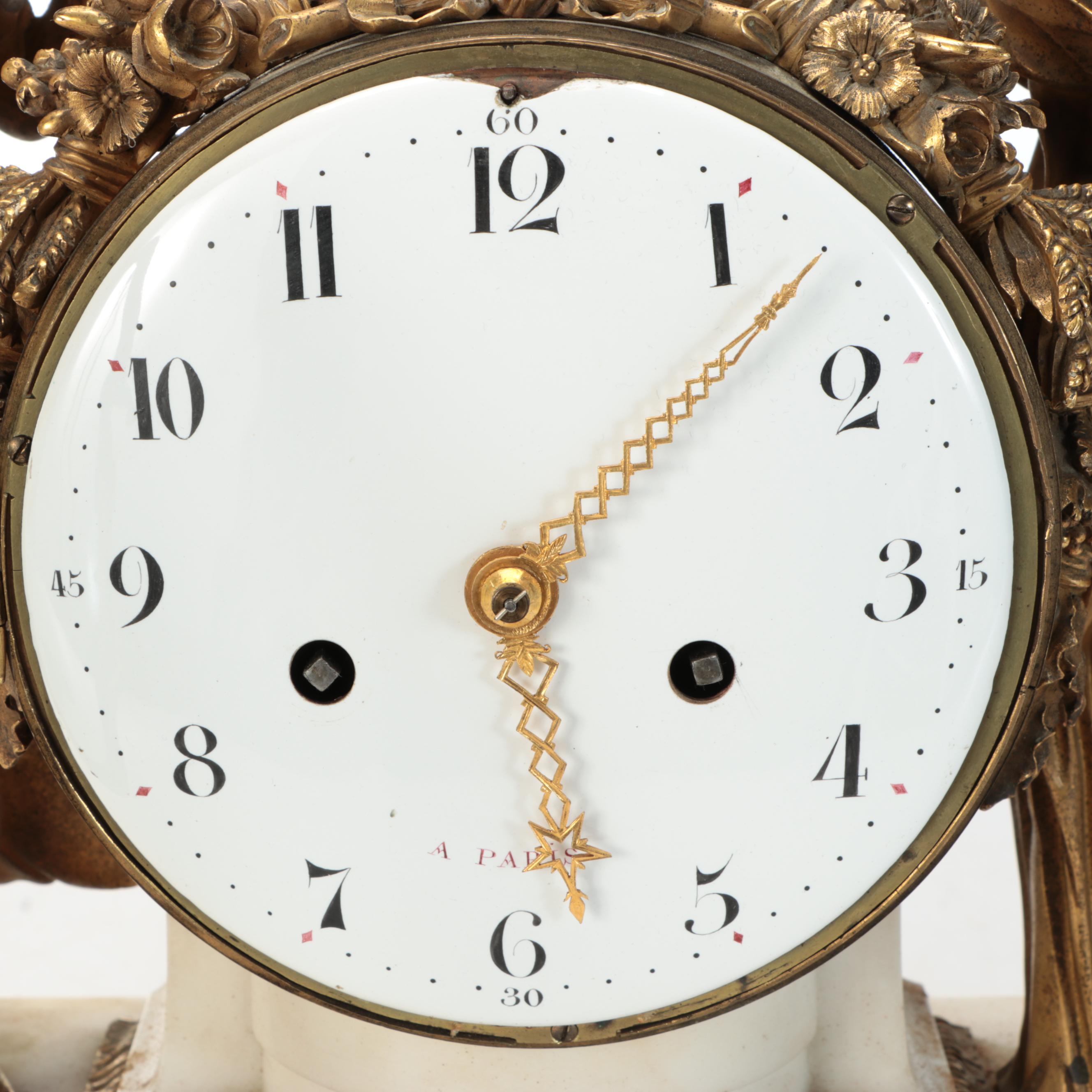 Louis Philippe Style Gilt Metal and Marble Figural Table Clock