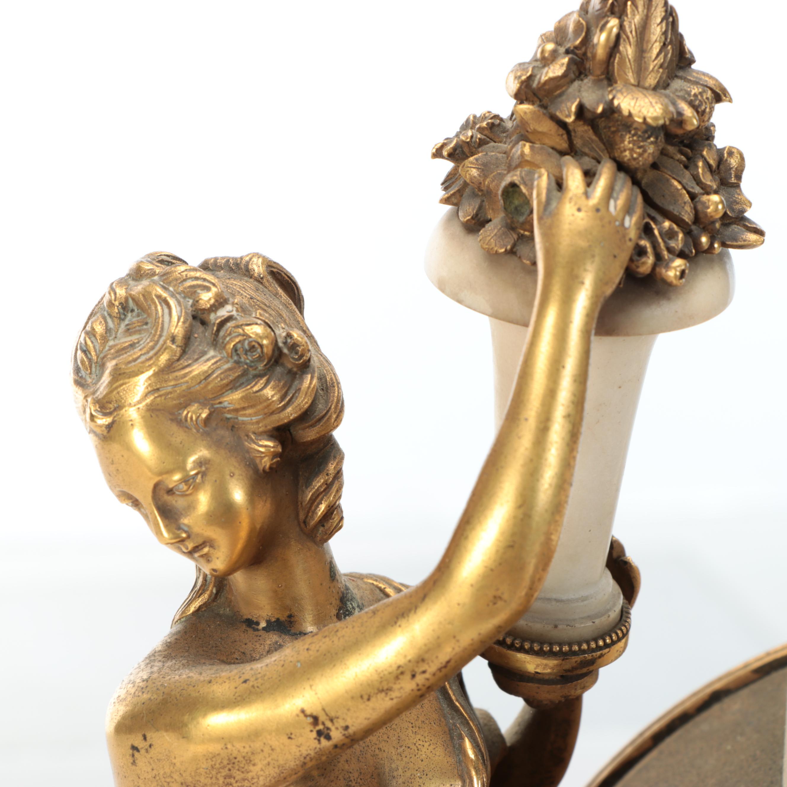 Louis Philippe Style Gilt Metal and Marble Figural Table Clock