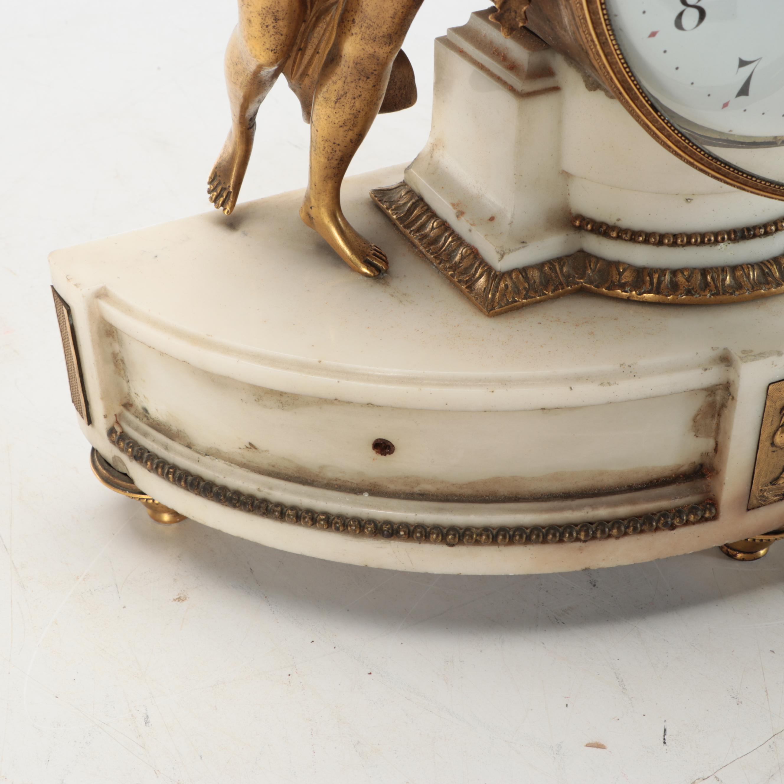 Louis Philippe Style Gilt Metal and Marble Figural Table Clock