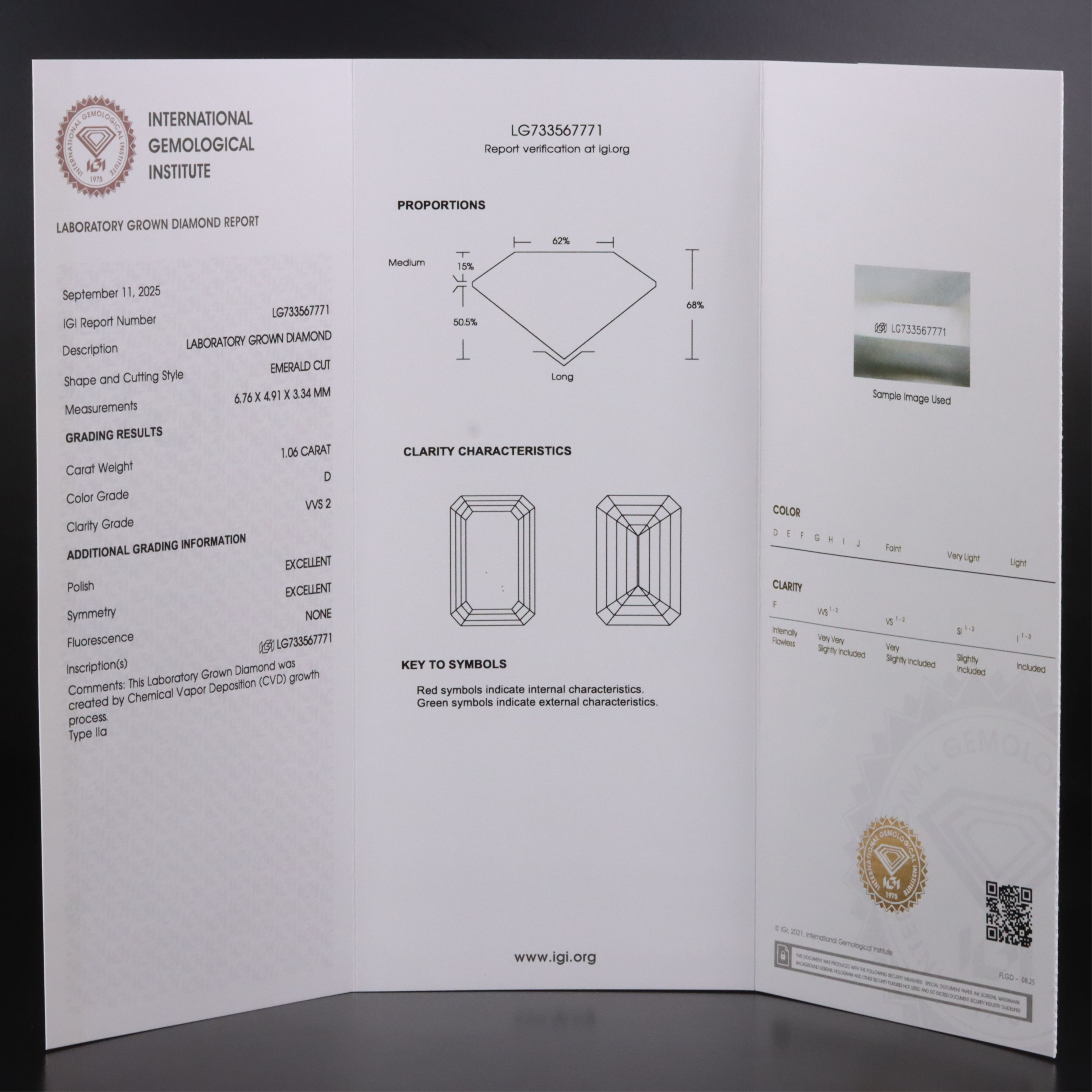 Loose 1.06 CT Lab Grown Diamond with IGI Report