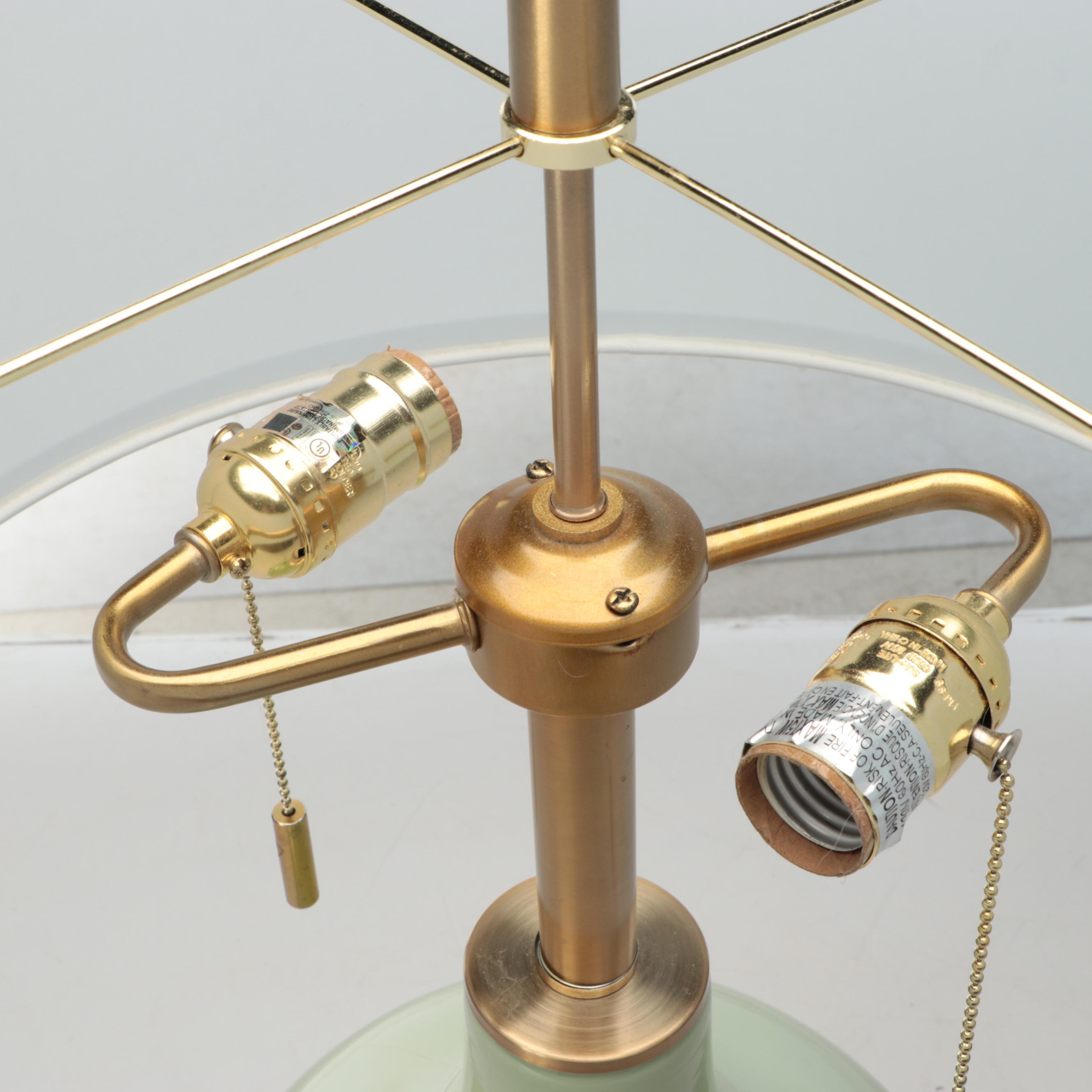 Color+Plus "Toby Majolica Green" Glass Table Lamps with Cotton Drum Shades, 2021