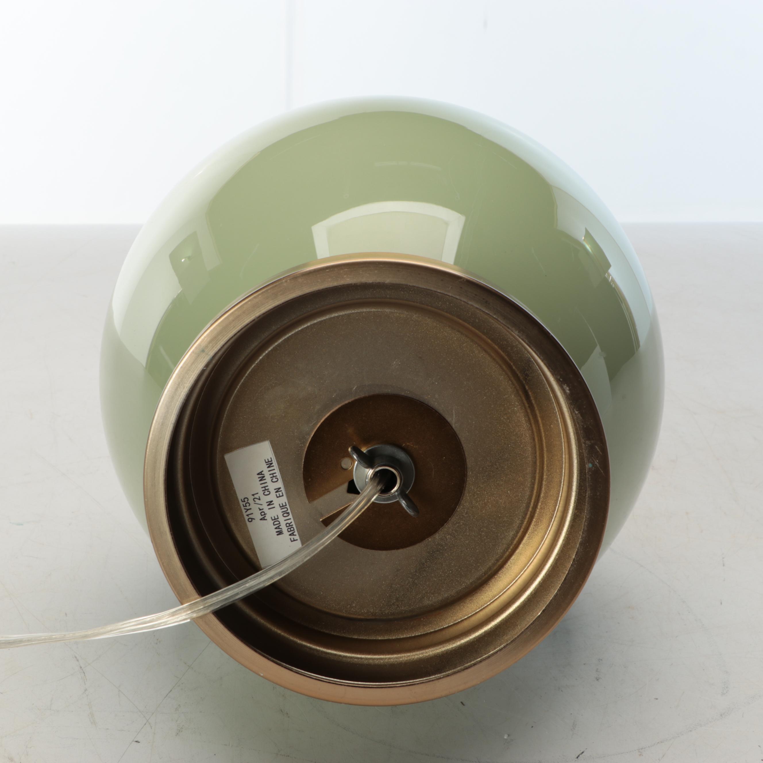 Color+Plus "Toby Majolica Green" Glass Table Lamps with Cotton Drum Shades, 2021