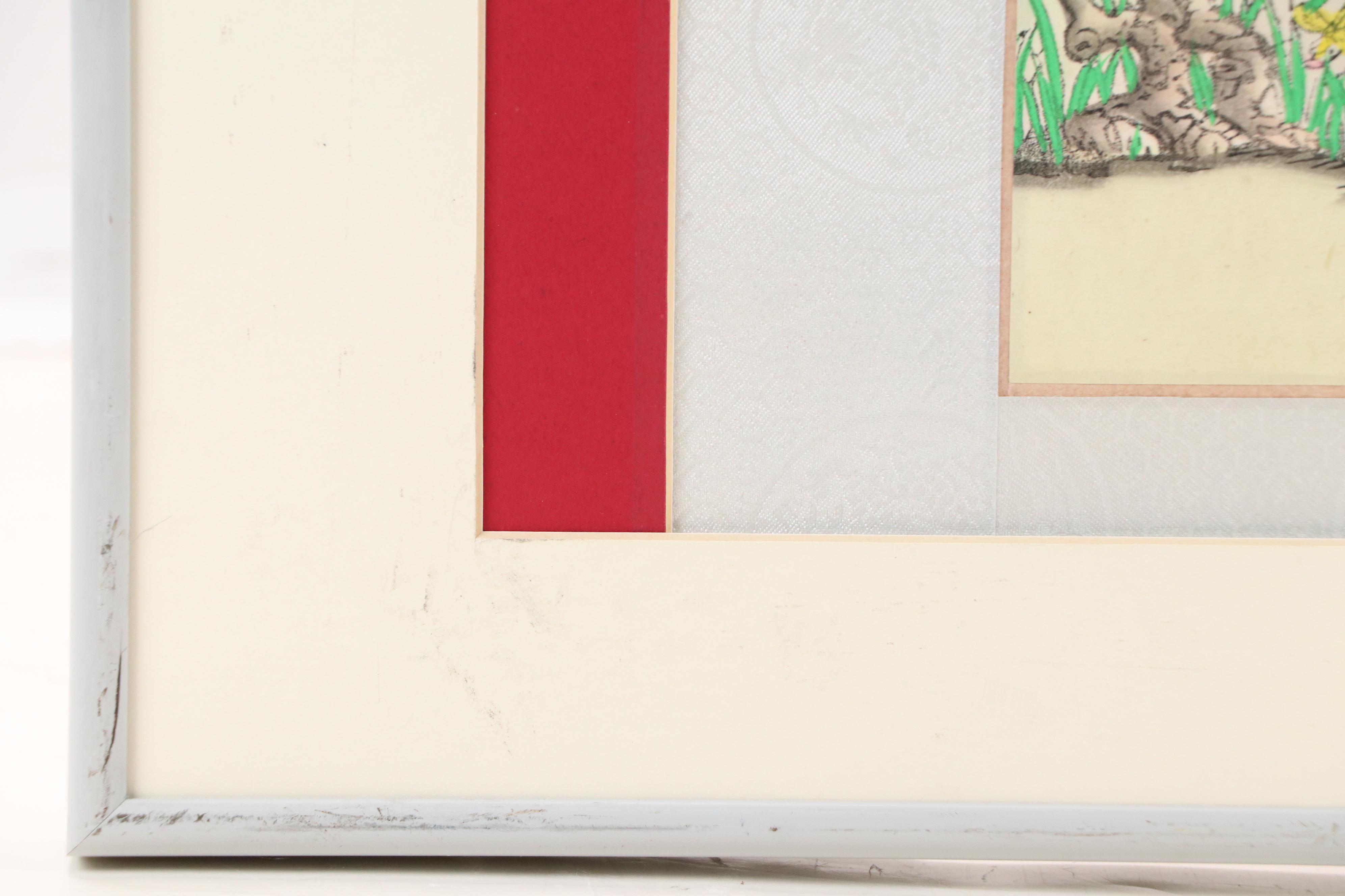 Chinese Hand-Painted Woodblock of Three Children on Stilts, Mid-20th Century