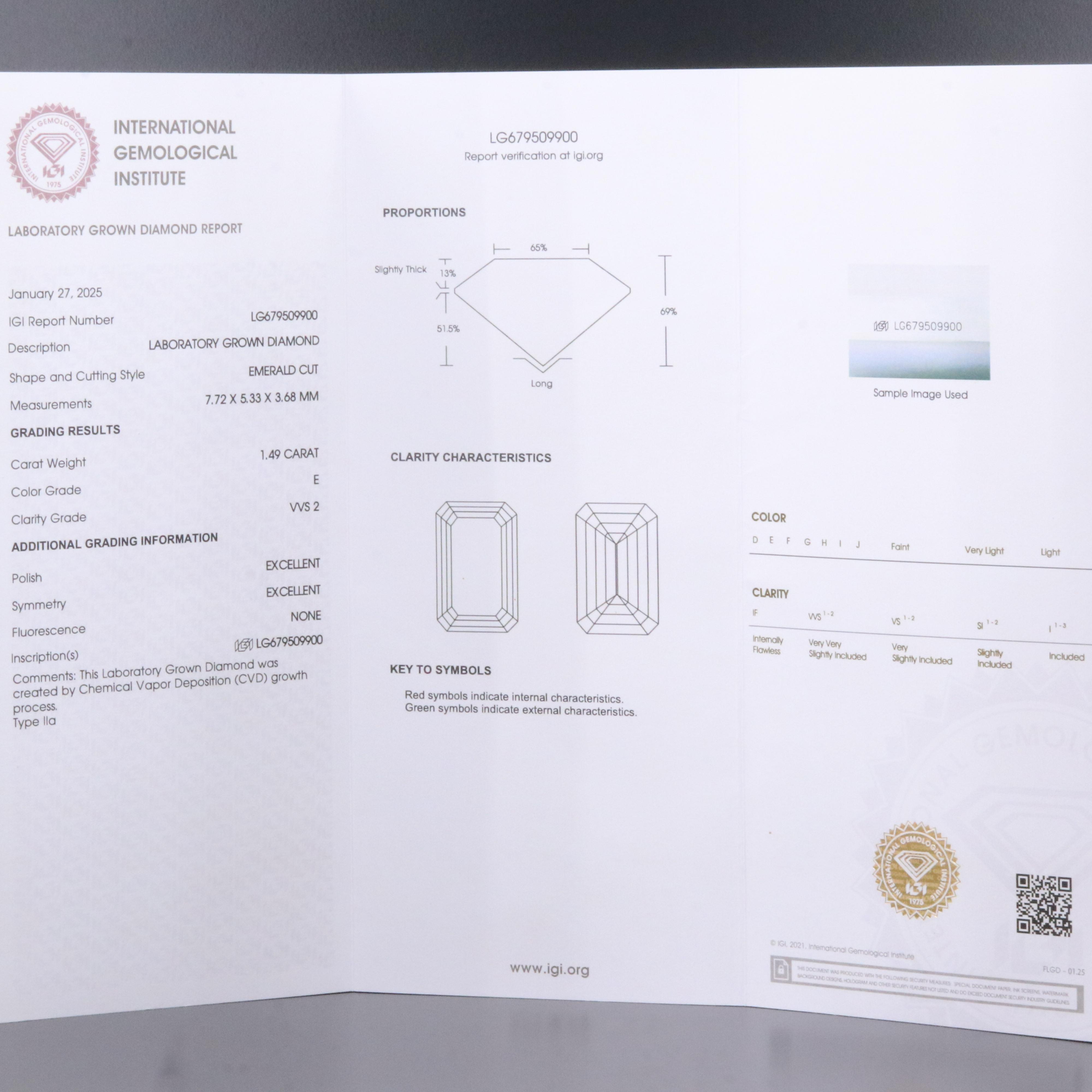 Loose 1.49 CT Lab Grown Diamond with IGI Report