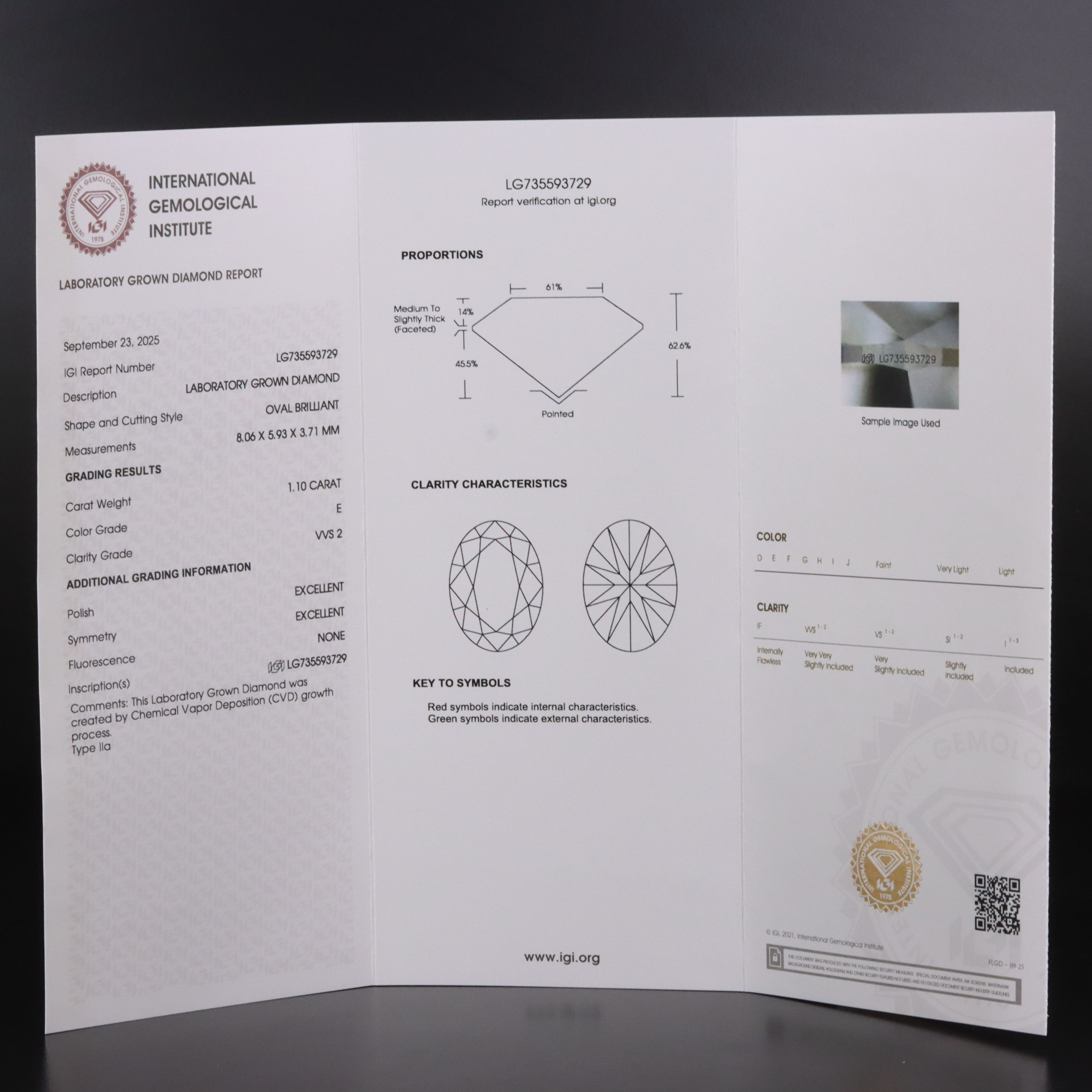 Loose 1.10 CT Lab Grown Diamond with IGI Report
