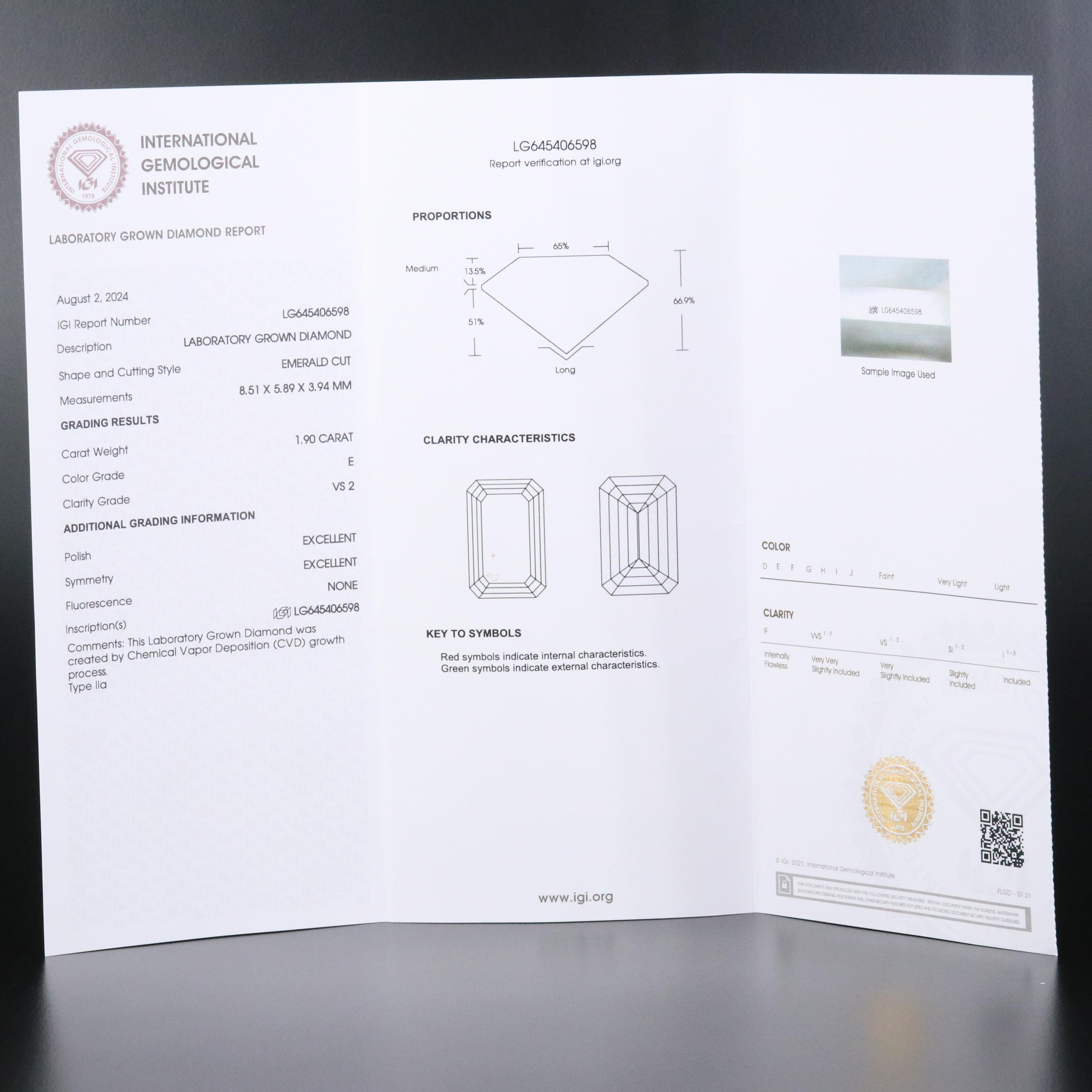 14K 1.90 CT Lab Grown Diamond Solitaire Pendant with IGI Report