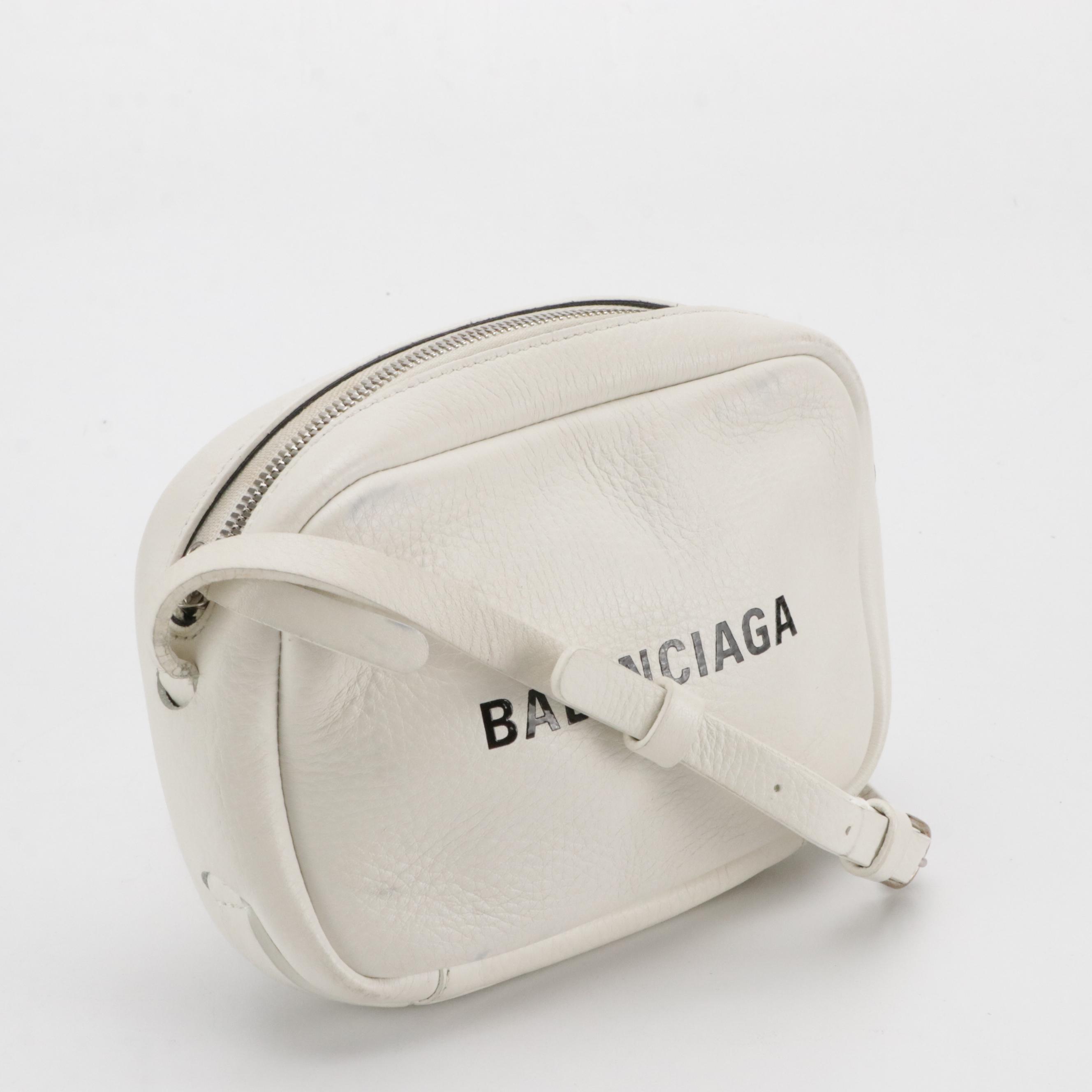 Balenciaga Small Everyday Camera Bag in White Calfskin Leather