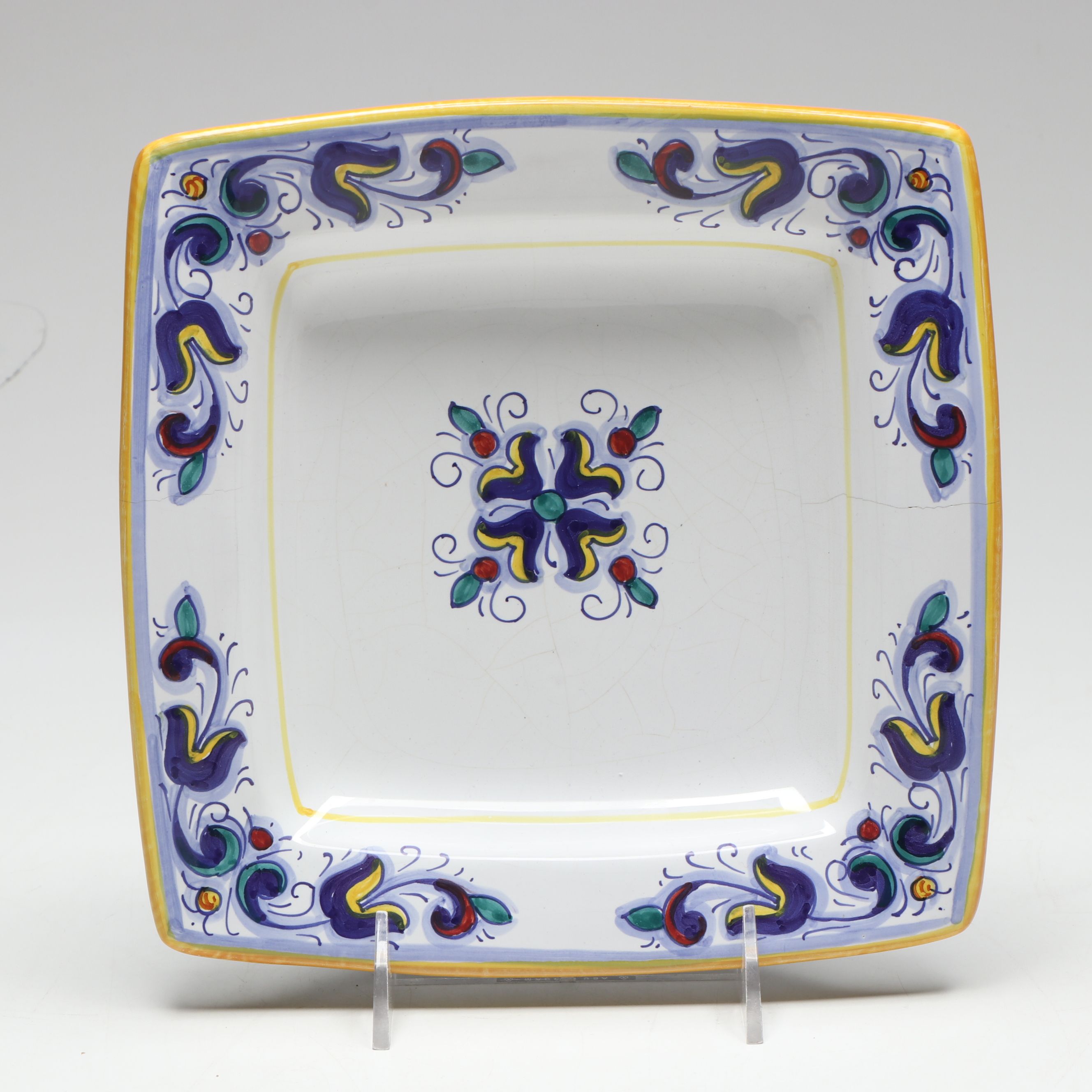 Hand-Painted Ceramic Round Platter, Square Bowl, and Butter Dish