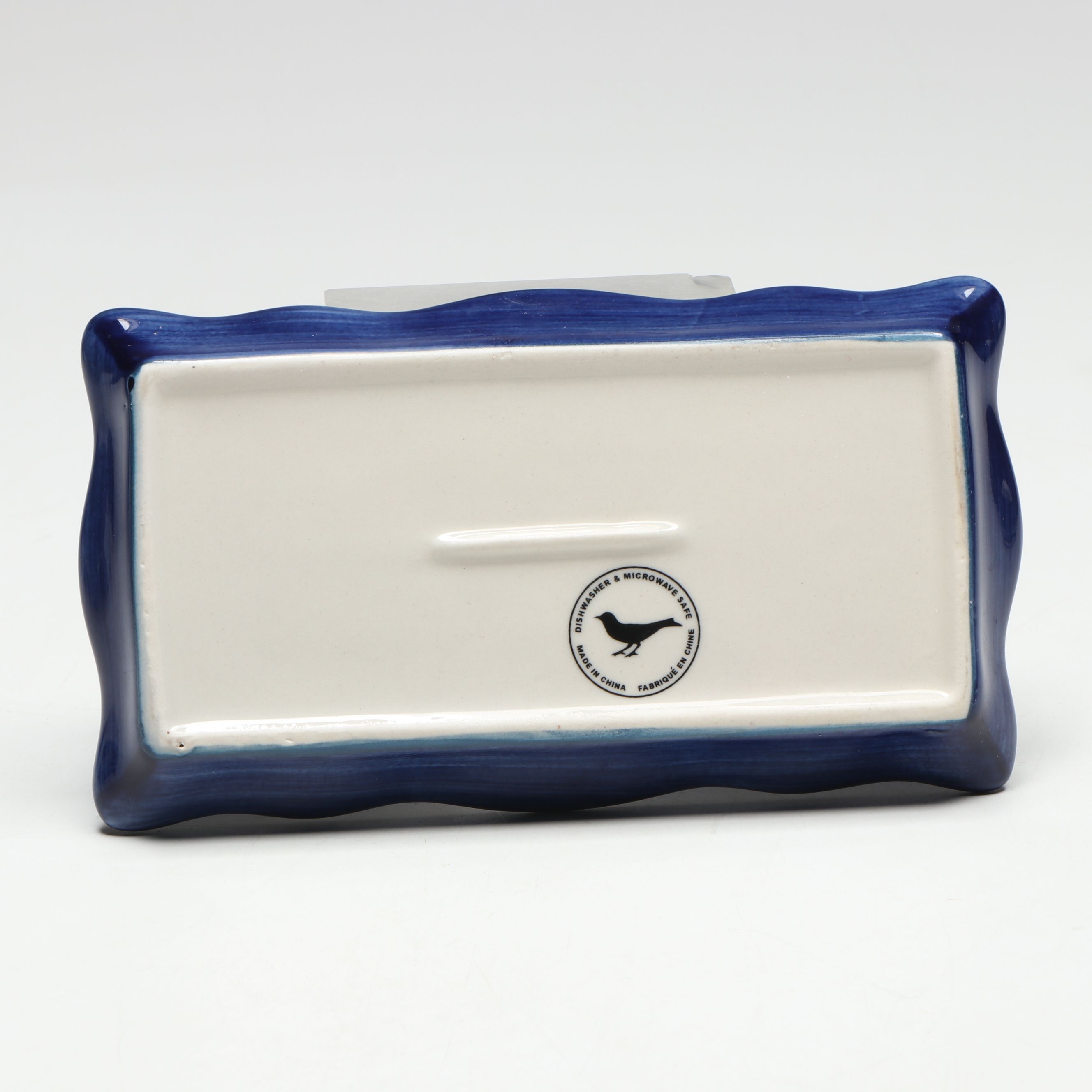 Hand-Painted Ceramic Round Platter, Square Bowl, and Butter Dish