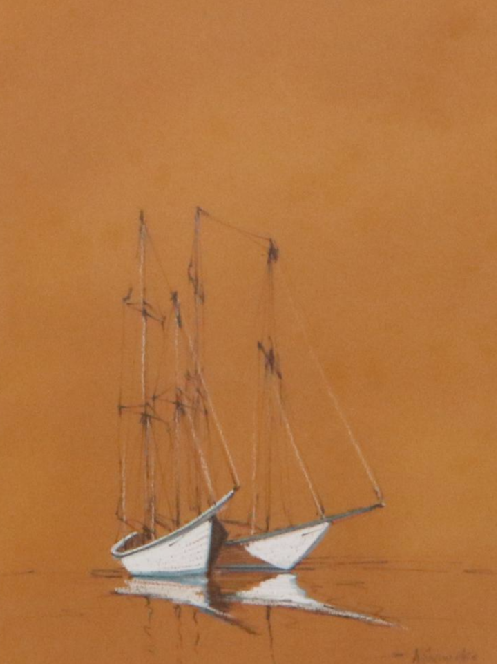Anthony Shemroske Pastel and Graphite Sailboat Scenes, Circa 1970