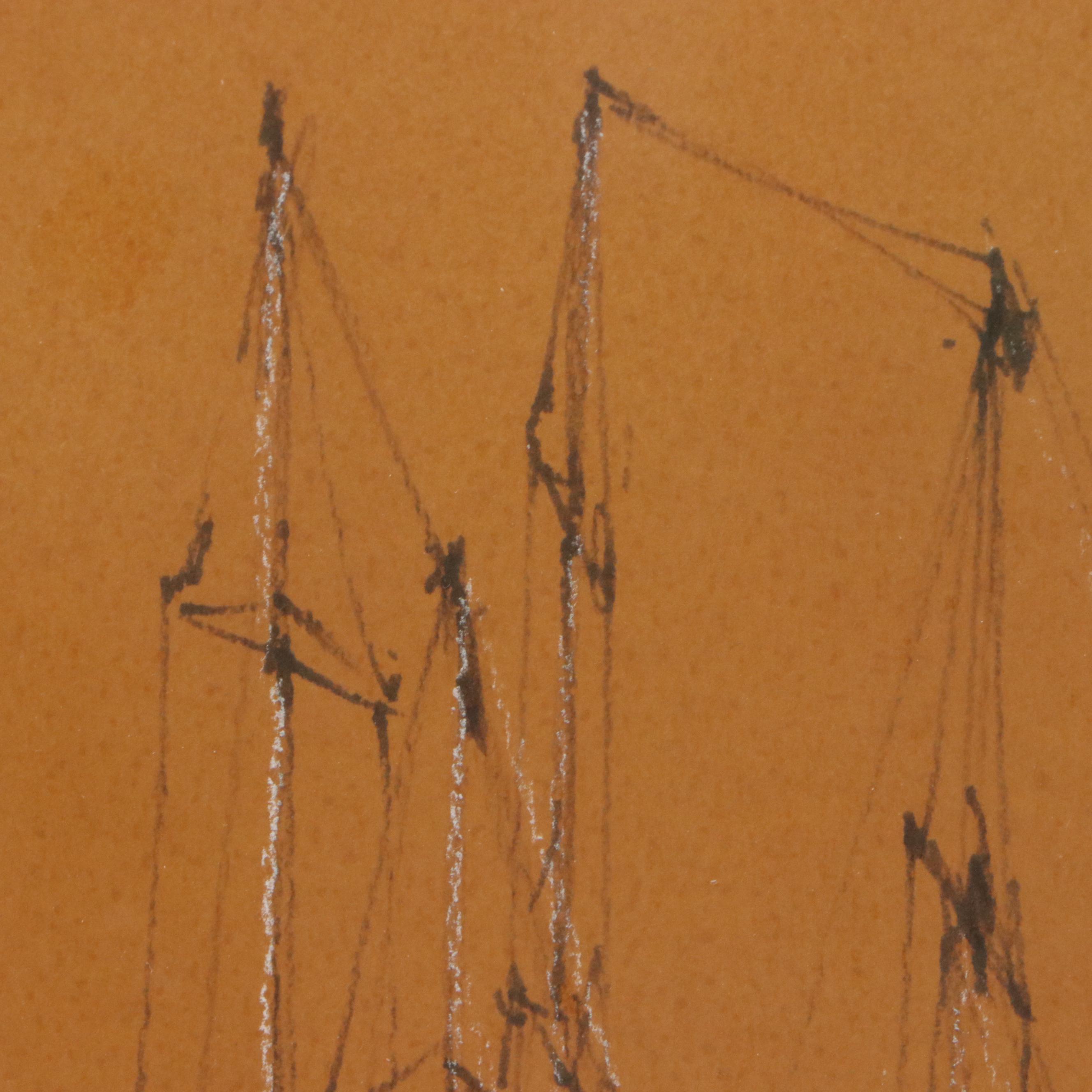 Anthony Shemroske Pastel and Graphite Sailboat Scenes, Circa 1970