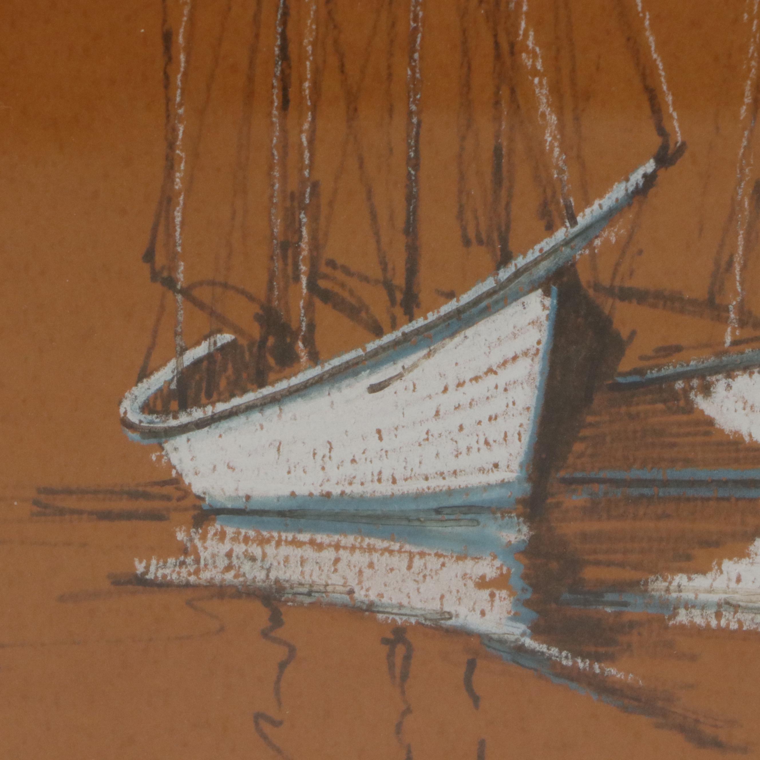 Anthony Shemroske Pastel and Graphite Sailboat Scenes, Circa 1970