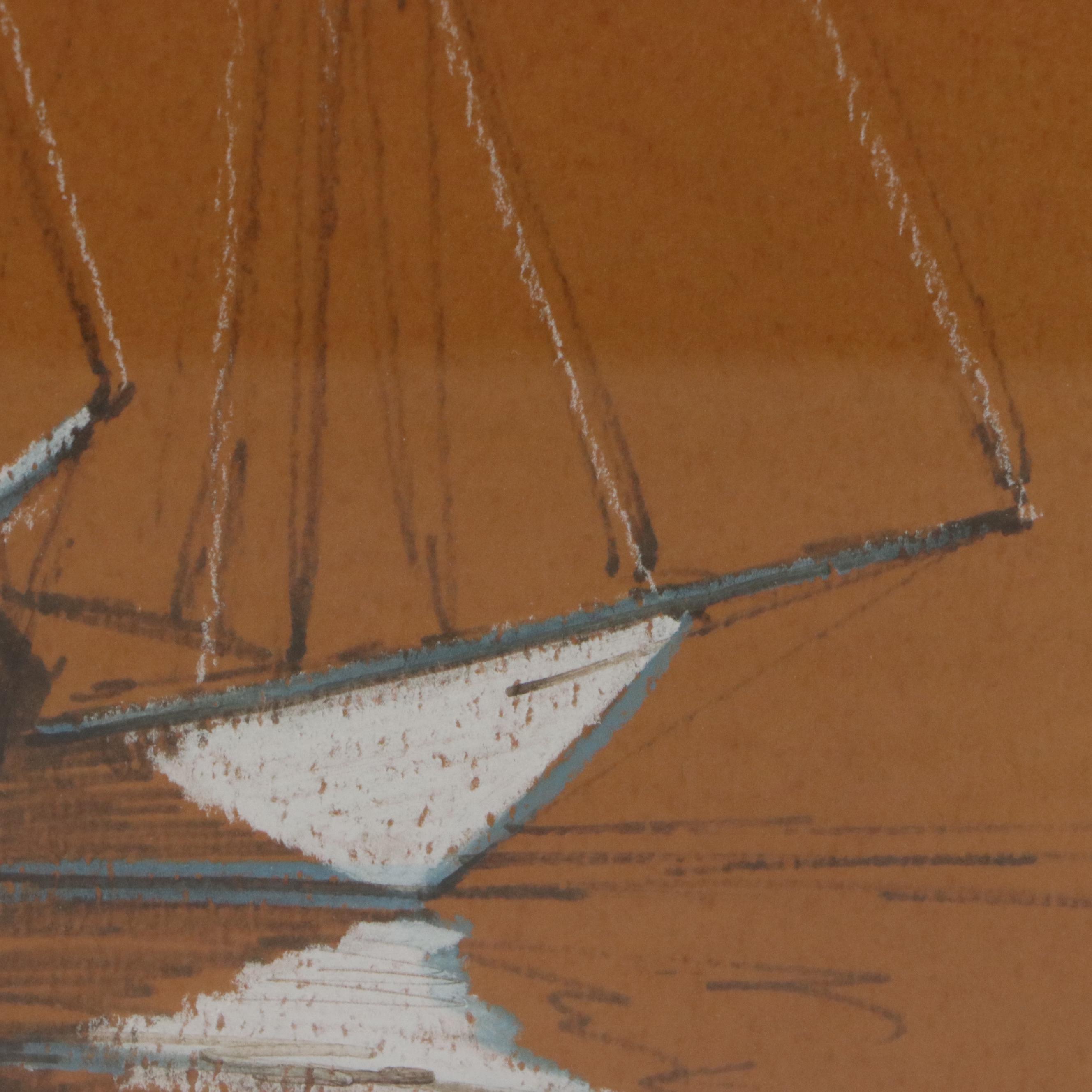 Anthony Shemroske Pastel and Graphite Sailboat Scenes, Circa 1970