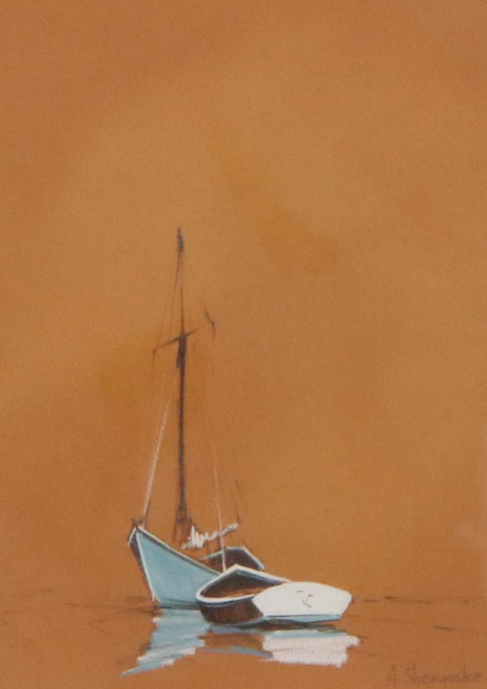 Anthony Shemroske Pastel and Graphite Sailboat Scenes, Circa 1970